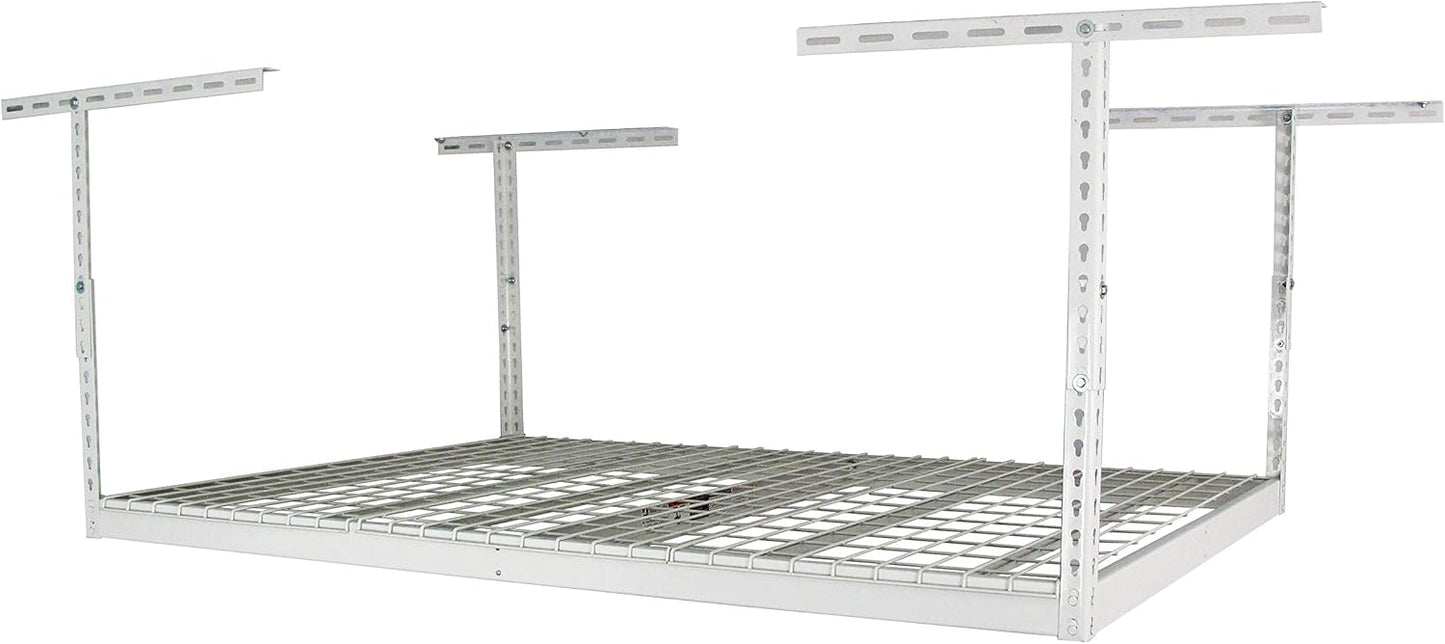 SafeRacks 4x6 Overhead Garage Storage Rack - Height Adjustable Steel Overhead Storage Rack - 500 Pound Weight Capacity (White, 24"-45")