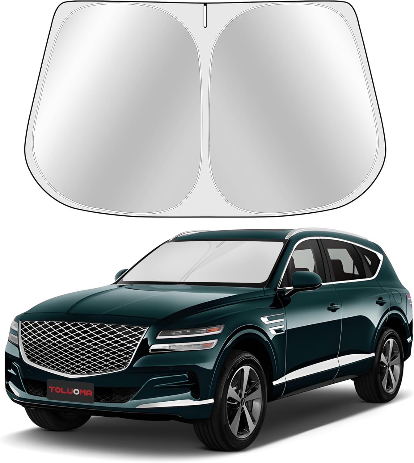 Custom Fit Windshield Sun Shade for Genesis GV80 2021-2025 - Full Coverage, 210T Reflective Fabric, Double-Layer Design - Blocks 99% UV Rays, Keeps Car Cool, Easy to Install and Store