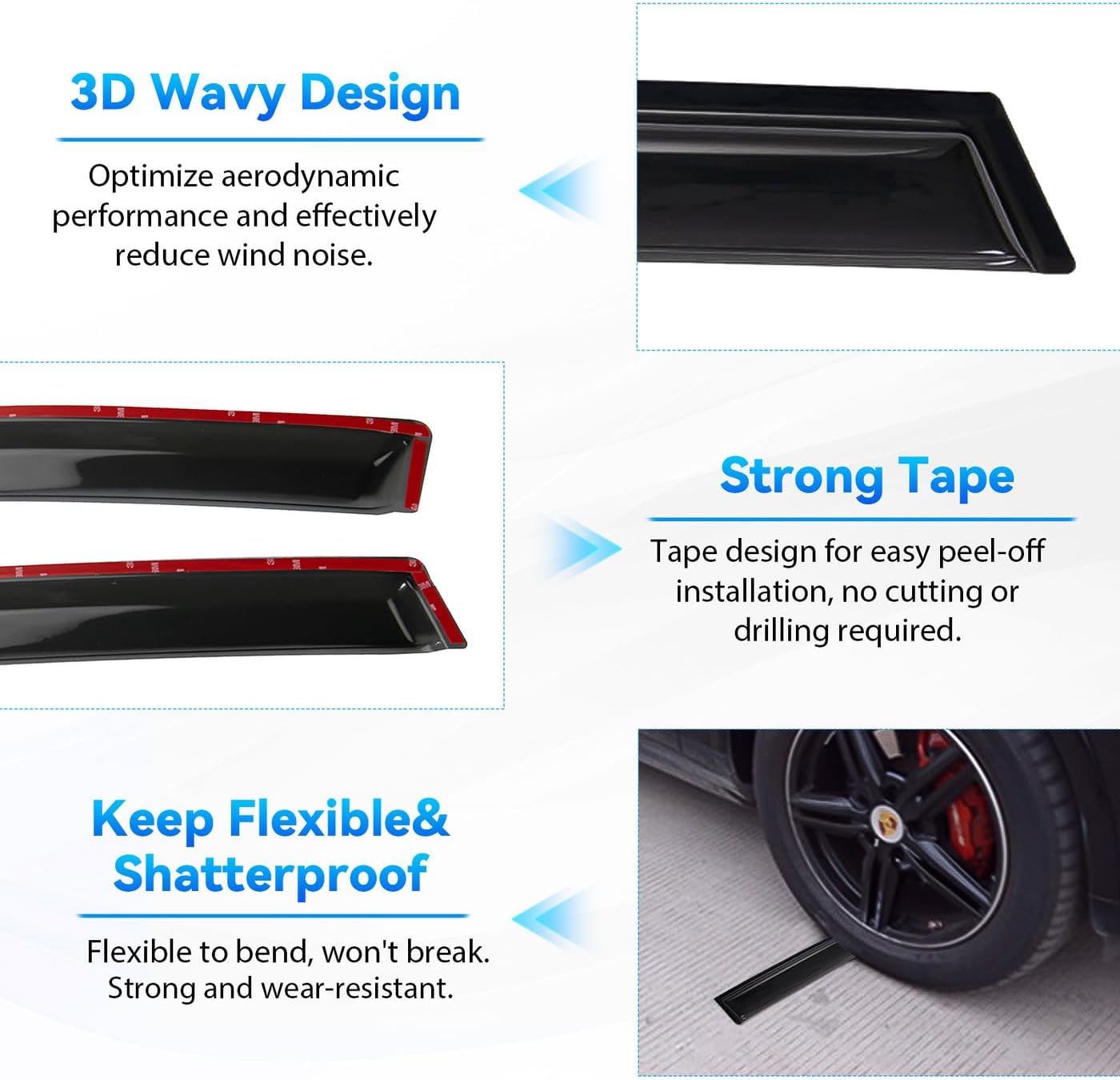 4pcs Front+Rear Smoke Tint Sun/Rain Guard Outside Mount Tape-On Vent Window Visors Compatible with 2021-2024 Toyota Sienna