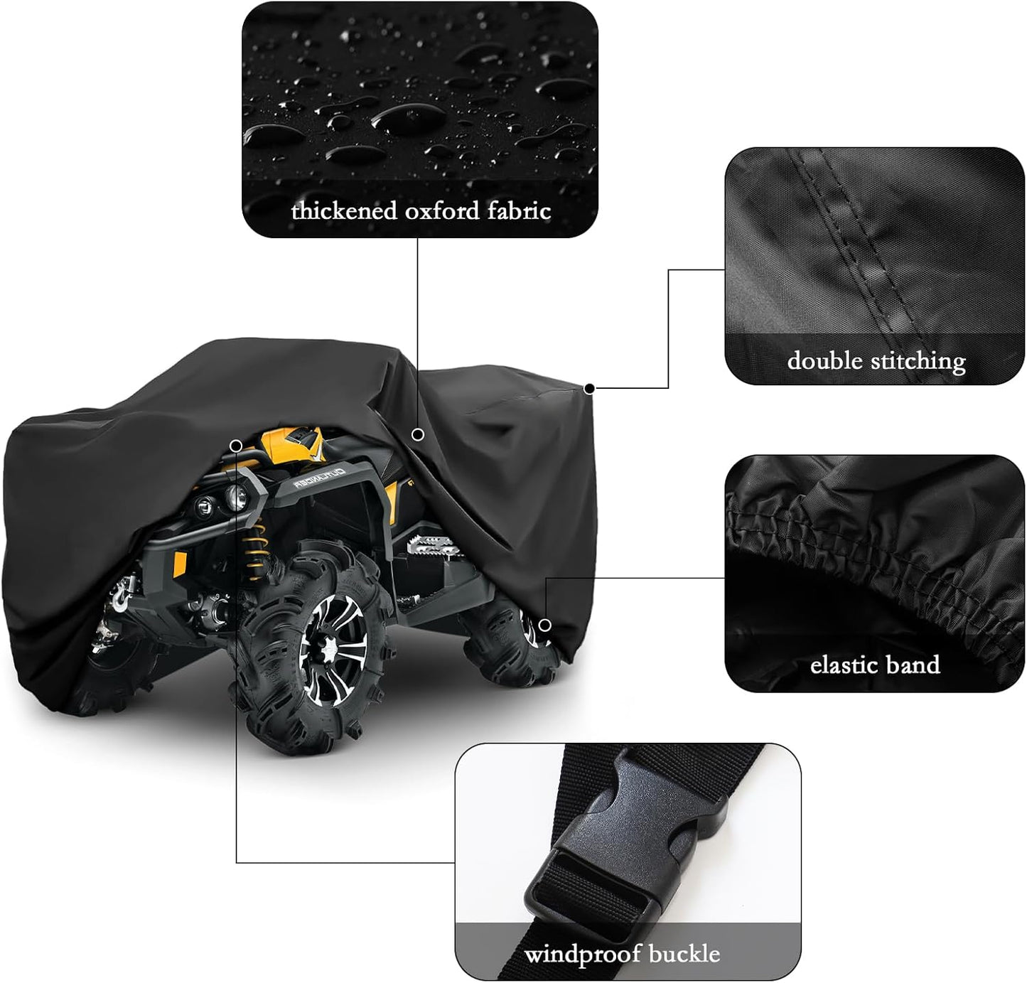 XYZCTEM Waterproof ATV Cover, Heavy Duty Black Protects 4 Wheeler from Snow Rain or Sun (Black, 88 inch)