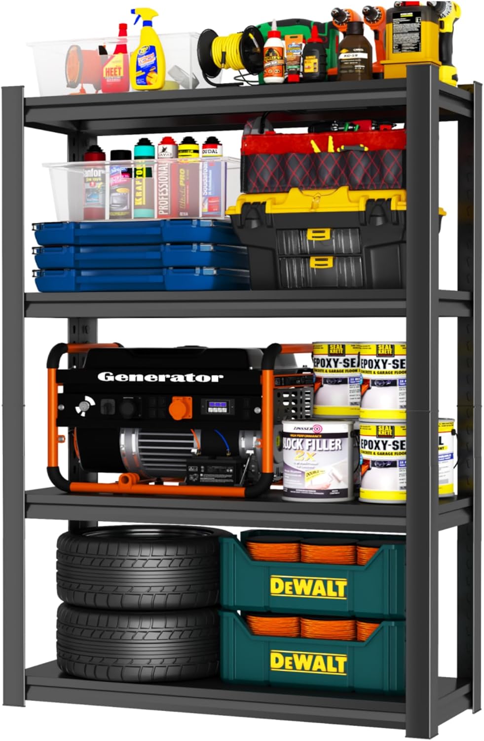 Metal Garage Shelving Unit, Heavy Duty Adjustable Storage Rack, Steel Shelving,2000 lbs Capacity, Industrial Shelves for Heavy Tools and Equipment (4-Tier 44" H x 32" W x 14" D)
