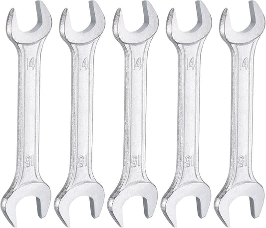 HARFINGTON 5pcs Double Open End Wrench 14mm x 15mm Metric 15 Degree Offset Angle Small Flat Head Wrench Galvanizing Open Ended Spanner for Automotive Repair Furniture Assembly