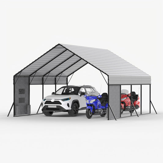 20'x15'x12.7' Heavy Duty Metal Carport, Steel Carports Canopy with Galvanized Steel Frame and Roof, Metal Carport Shelter for Boats, SUVs and Trucks