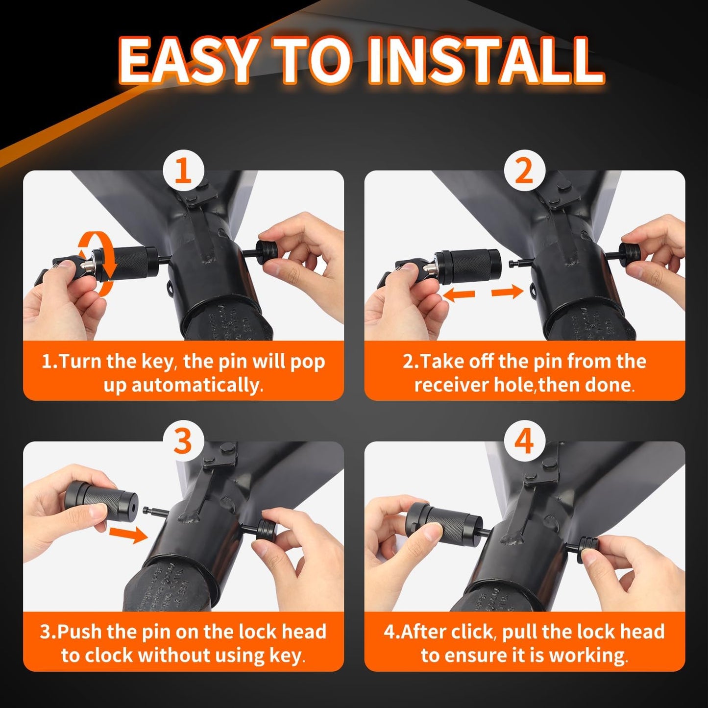 METOWARE Trailer Tongue Coupler Lock 1/4" Dia, 3-1/2" Span, Trailer Hitch Lock for Latch-Type Coupler, Black Trailer Pin Lock for Towing Trailer RV Car Boat Truck (1 Pack)