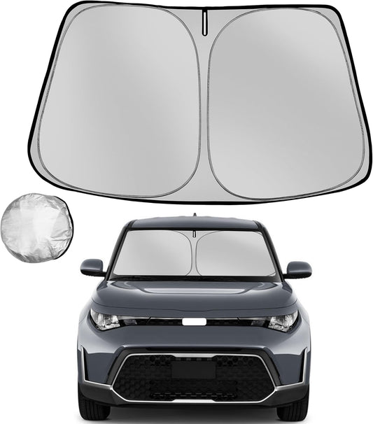 Windshield Sun Shade for 2020-2025 Kia Soul Foldable Sun Sunshade for Car Front Window Blocks UV Rays and Heat Automotive Interior Protector Custom Fit Accessories