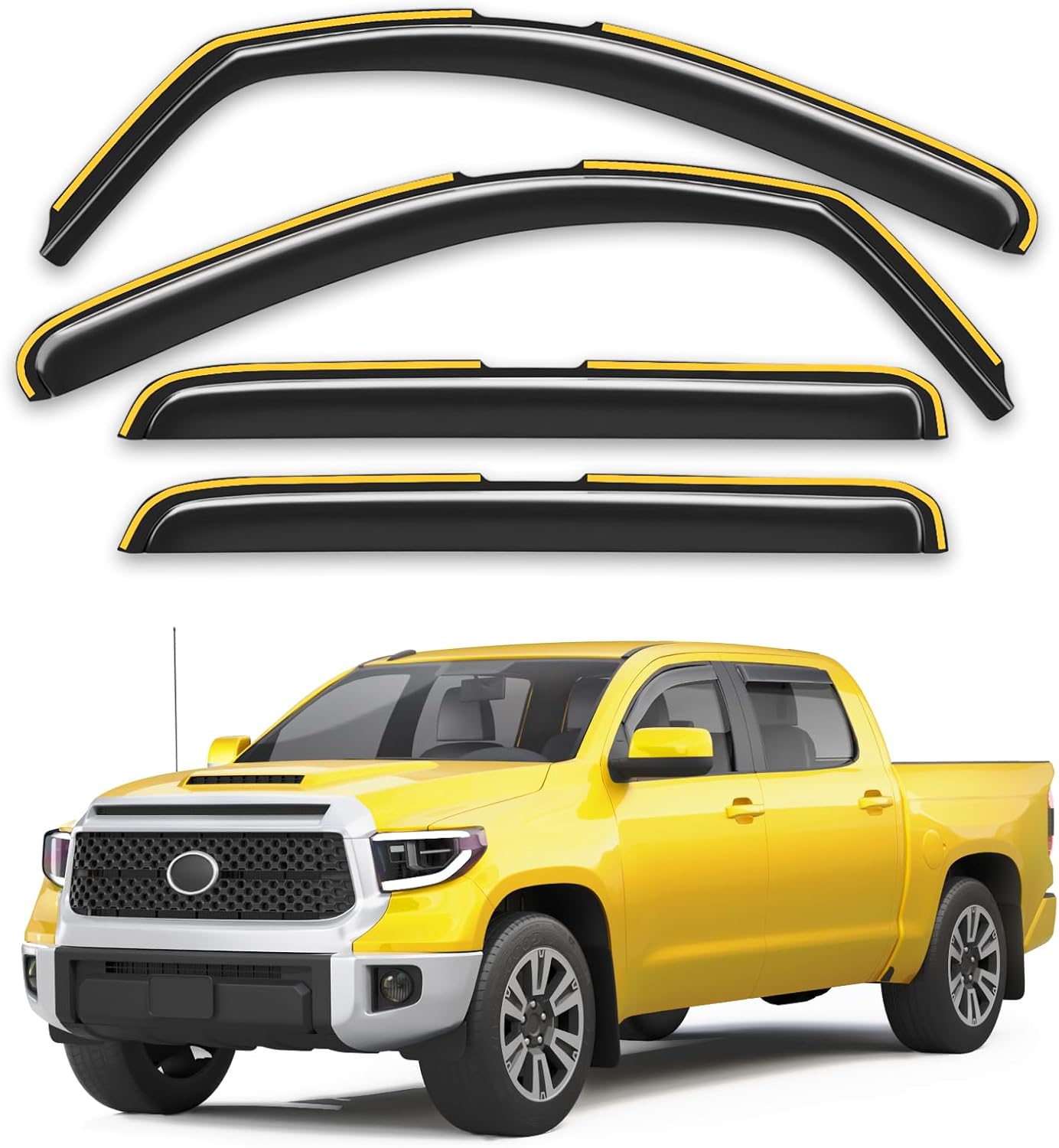 in-Channel Window Rain Guards Fit for 2007-2021 Toyota Tundra CrewMax Truck Extra Durable Window Deflectors Vent Visors Shades Car Accessories Visors Rain Guards -4 pcs