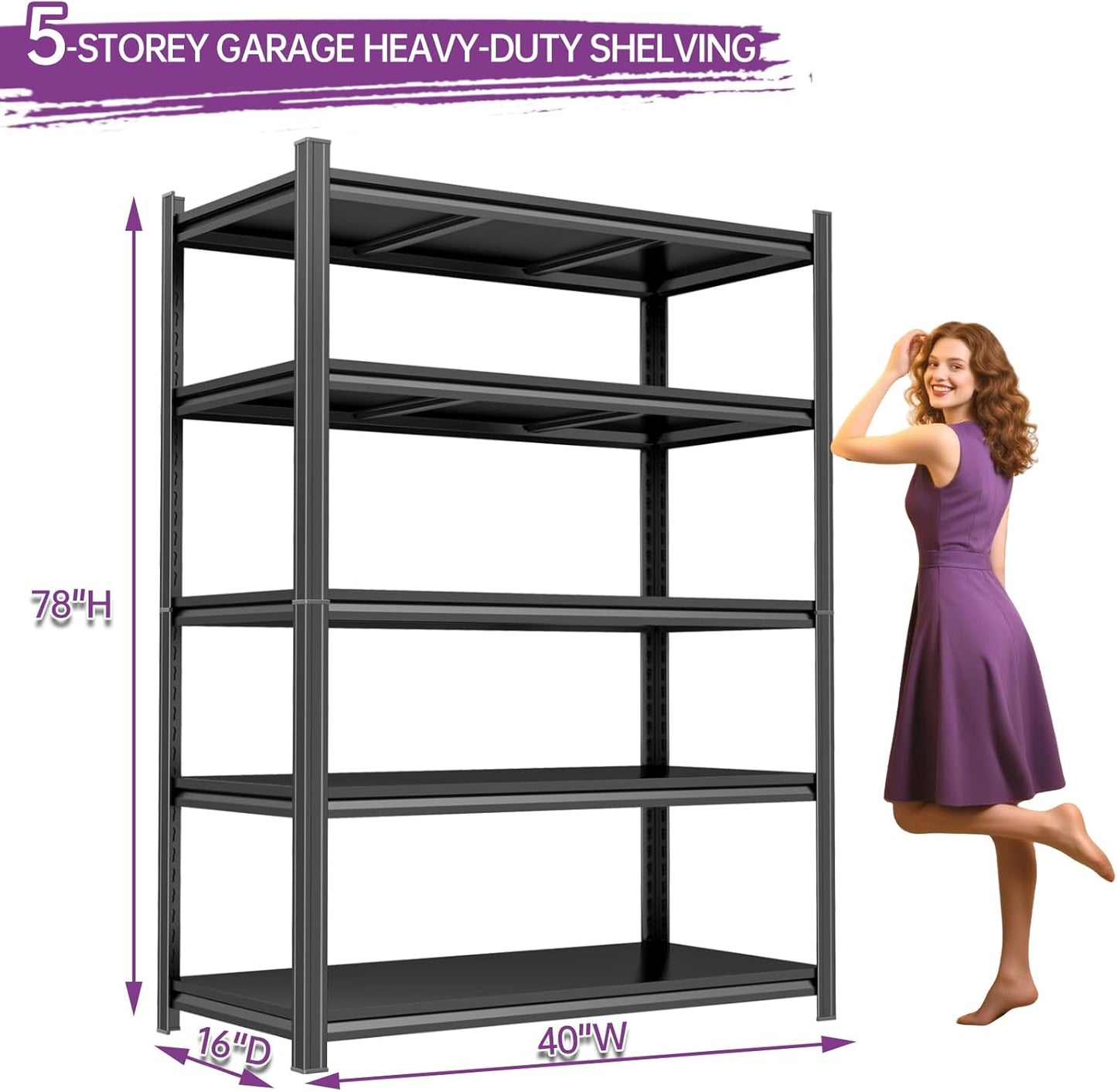 Garage Shelving 3500Lbs Storage Shelves Adjustable Metal Shelving Units 5-Tier Storage Shelves Heavy Duty for Industrial, Warehouse, Basement