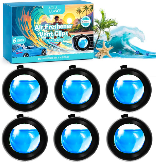 Car Air Freshener Vent Clips, Ocean Scent, 6 Pack, Long Lasting Scent Up to 180 Days, Car Fresheners
