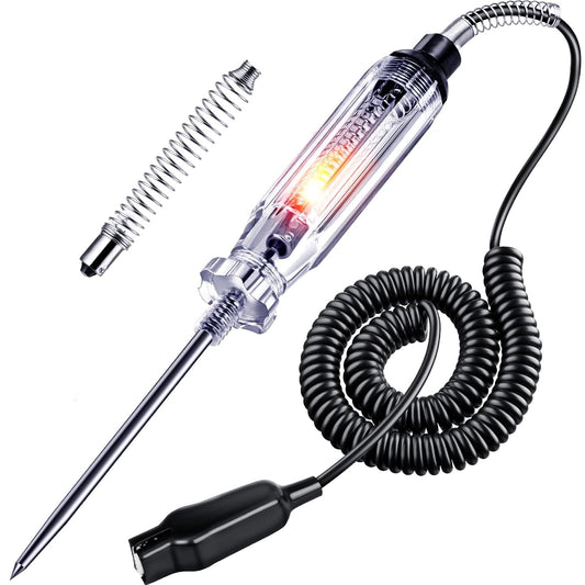 Heavy Duty Automotive Circuit Tester, Premium 6-24V Test Light with 135 Inches Extended Spring Wire & Stainless Probe, Circuit Voltage Tester with Replacement Indicator Light for Car/Vehicles