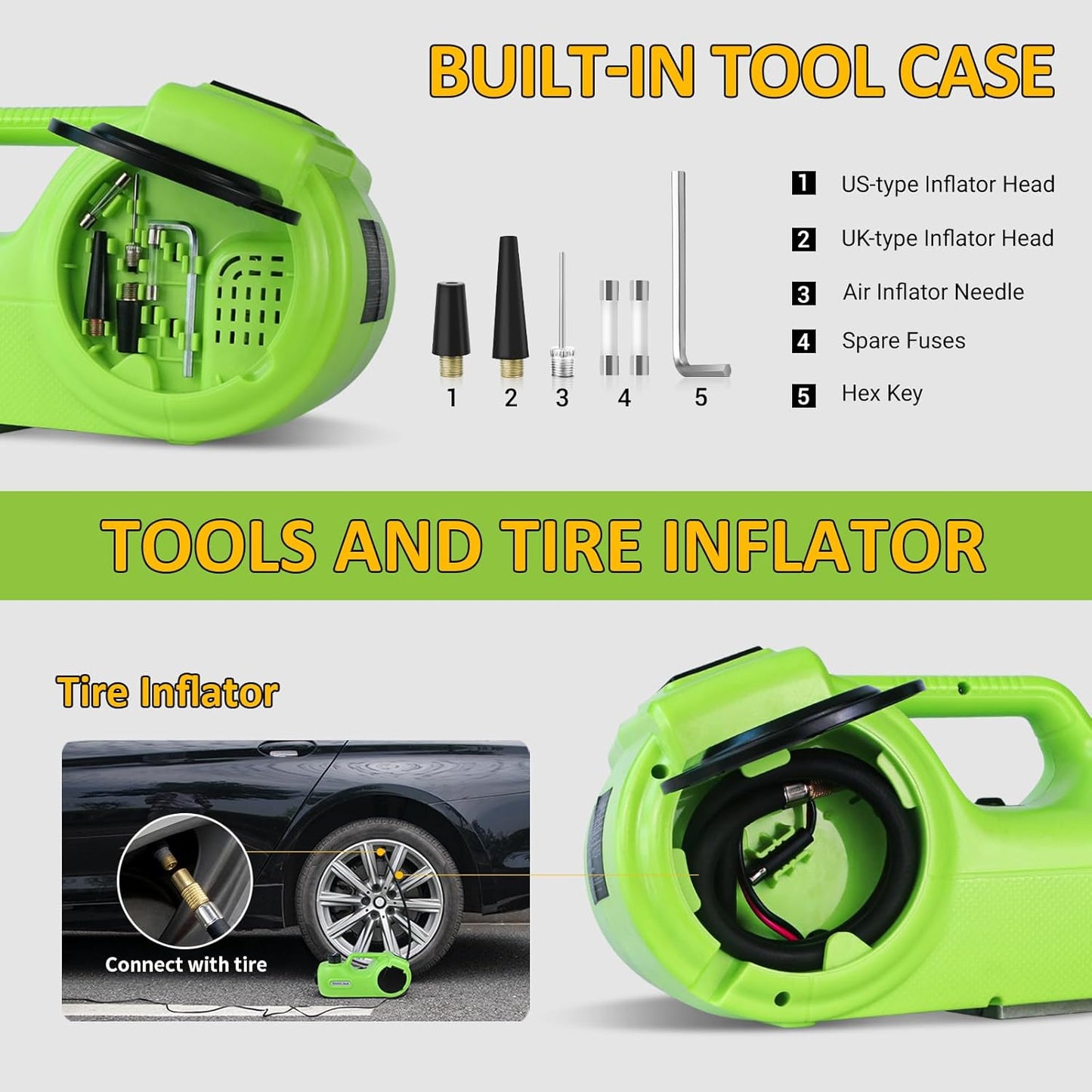Electric Car Jack Kit 5Ton 12V Car Jack Hydraulic (Lifting Range: 6.1-20.86 inch) with Impact Wrench & Inflator for SUV MPV Sedan Truck with LCD Tire Pressure Display