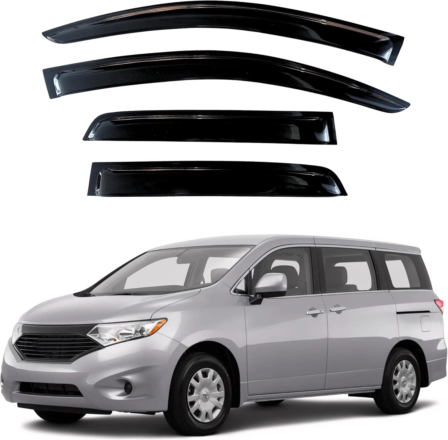 KPY Window Visor Compatible with Nissan Quest 2011-2017, 4PC Rain Guard Side Window Vent Deflectors Tape-On Style, 2011 2012 2013 2014 2015 2016 2017