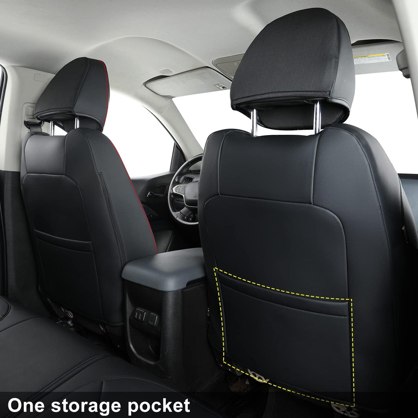 LUCKYMAN CLUB Chevy Colorado Seat Covers, fit for 2023 2024 2025 Colorado Crew Cab Z71 LT ZR2 Work Truck with Faux Leather (Black&Red)