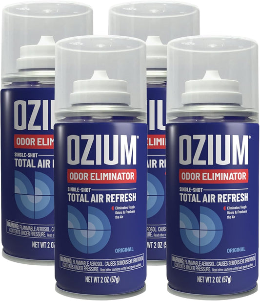 OZIUM® Air Freshener Odor Eliminator, 2oz Single Shot Total Air Refresh & Car Air Freshener – Original – 4 Pack