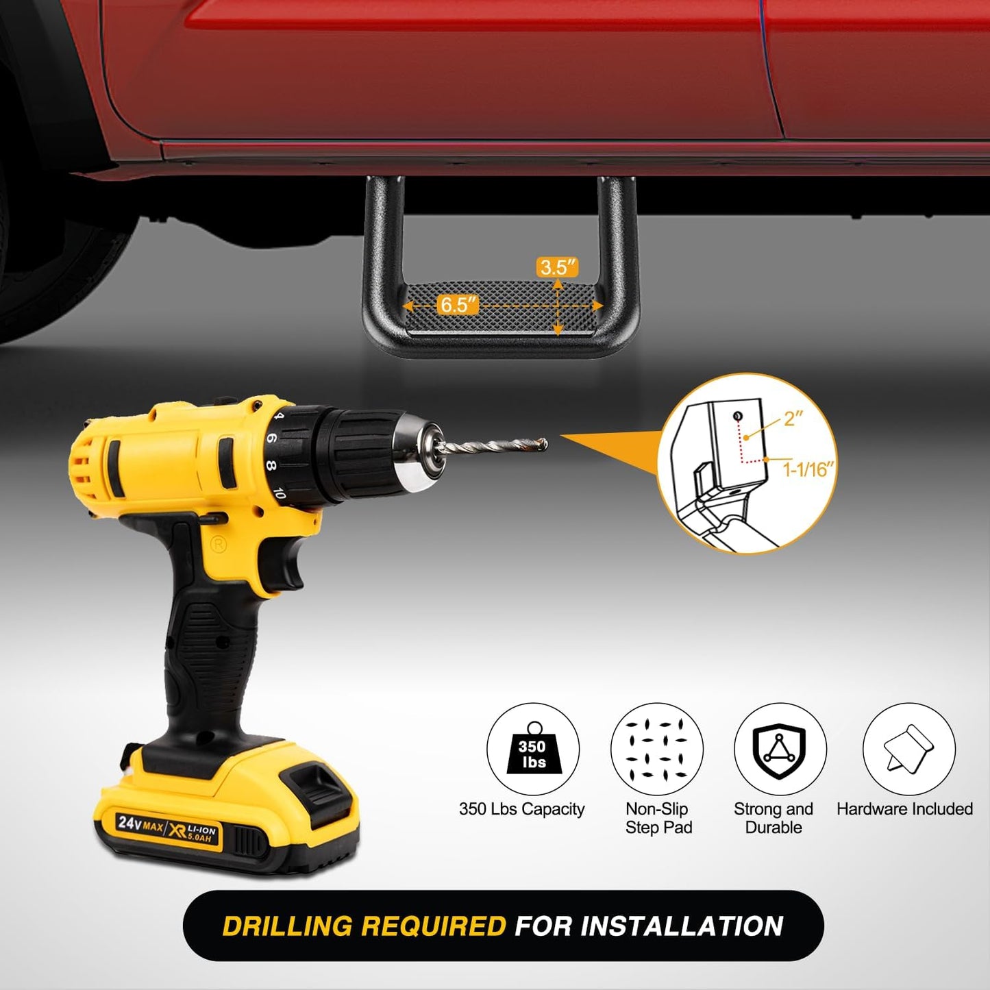 Nilight Universal Side Step Slip-Proof Aluminum Side Hoop Steps Nerf Bars Assembly Black 4 Pcs for Chevy (Chevrolet) Ford Toyota GMC Dodge RAM (Drilling Required)