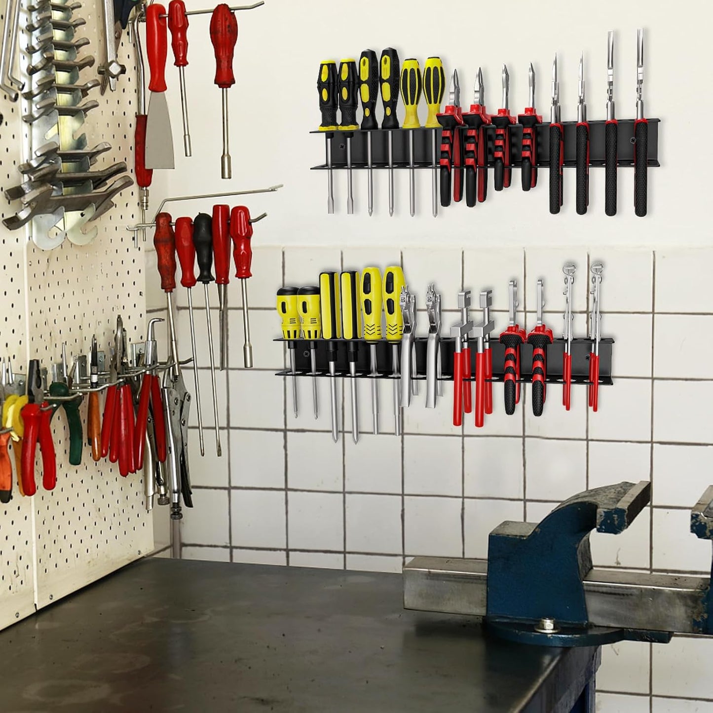 Screw Driver Holder Wall Mount,Screwdriver Organizer, Metal Plier Organizer Wall Mount, Screwdriver Garage Tool Storage Rack for Garage Workshop Workbench Edge Tool Chest Cart, 2 PCS