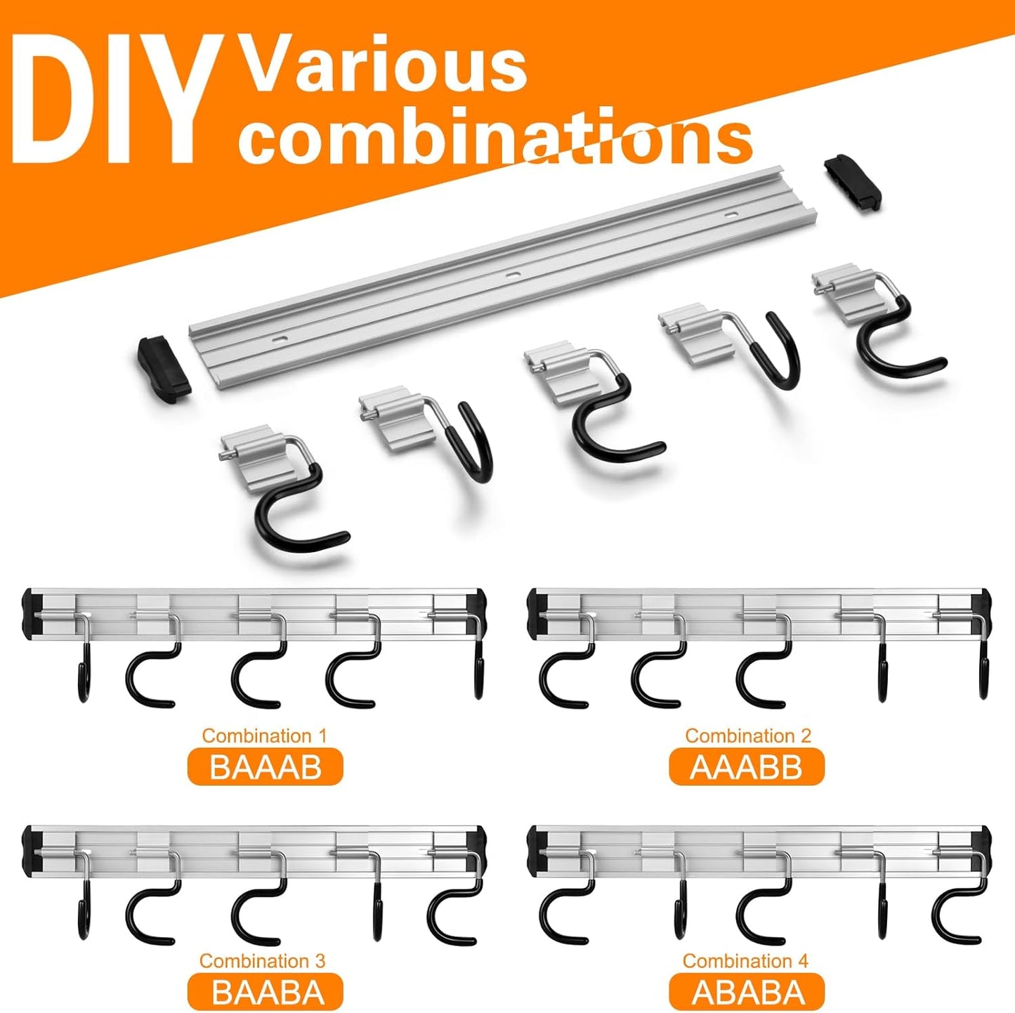 34.5'' Aluminum Alloy Garage Tool Organizer Hooks,Broom Holder Wall Mount, Adjustable Garden Wall Mount Holder for Hanging Shovel Broom Rake Bulk Items and More