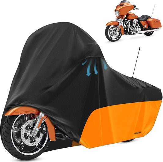 Motorcycle Cover, with Vents Dirt Bike Cover,for Different Touring Models Harley Davidson Road King,Road Glide,Street Glide,Electra Glide,Low Rider-ST (Black&Orange)