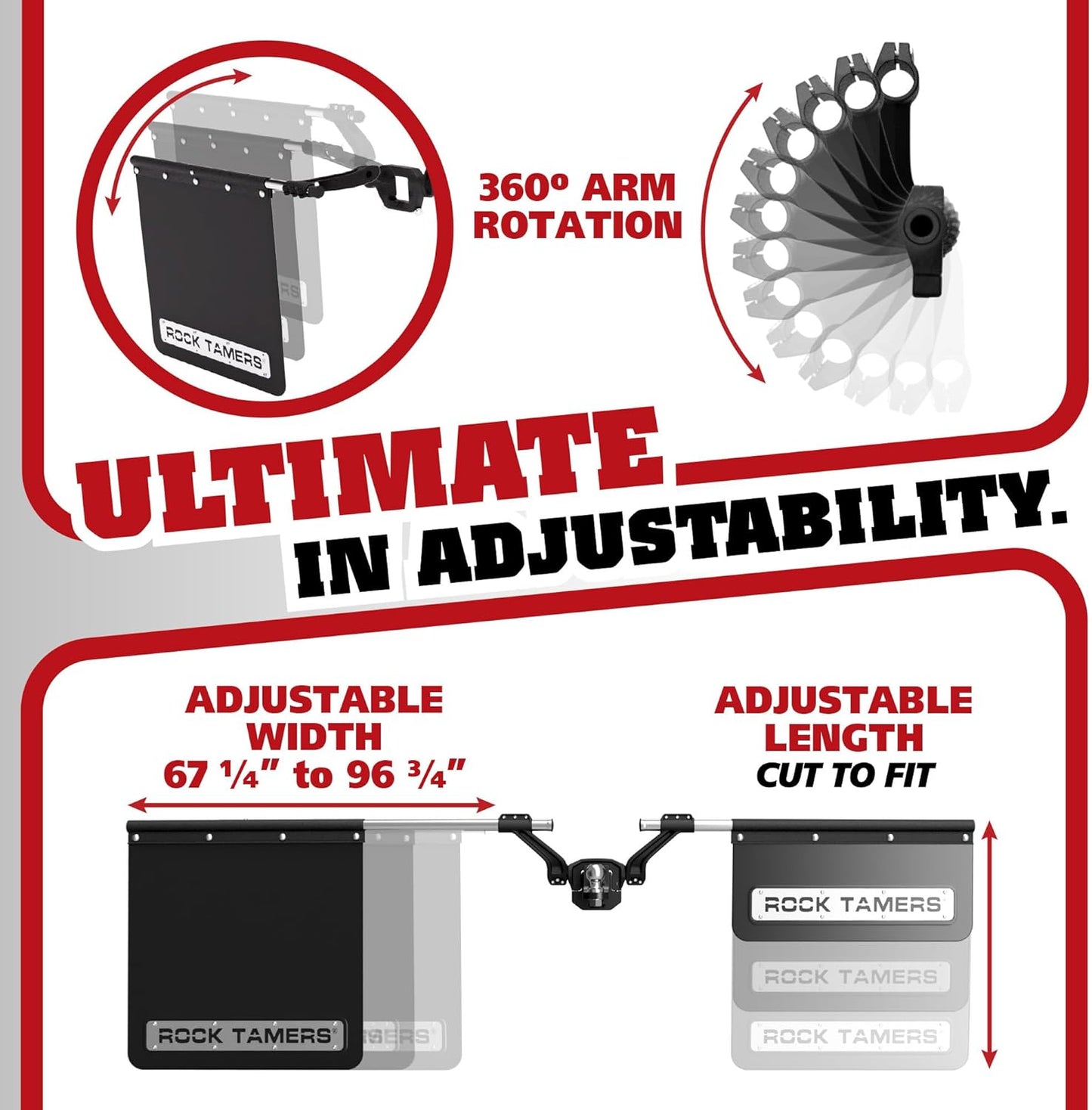 Rock Tamers 00110 - 2.5" Official Mudflap System - 2.5" Hitch Receiver - Hitch Mounted Mud Flaps to Protect What You Tow - Removeable and Adjustable-Black/Stainless Steel - 1 System