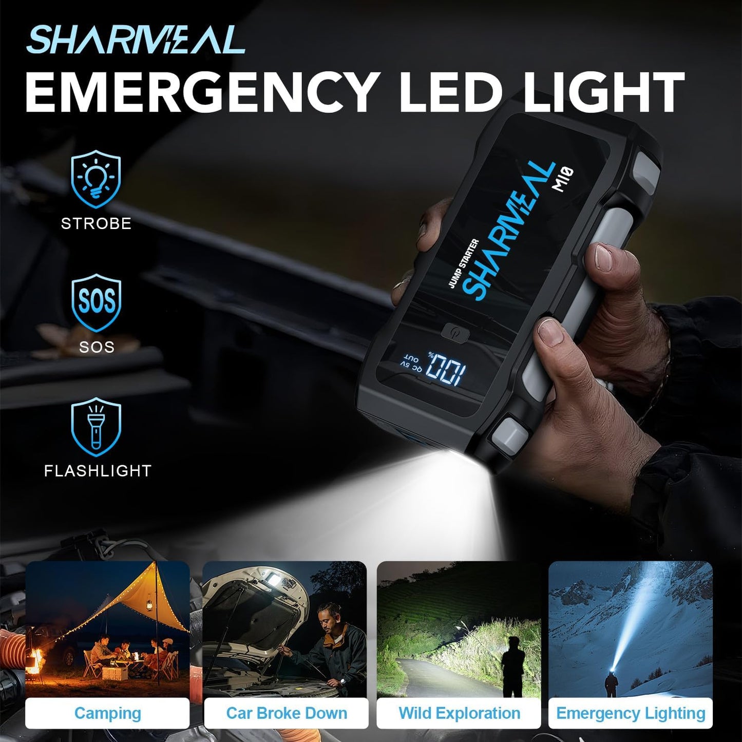 Jump Starter 5000A, 12V Car Battery Jump Starter with USB Quick Charge (Up to 10.0L Gas or 9.0L Diesel Engine), Battery Booster with 3 Modes Flashlight and Jumper Cable