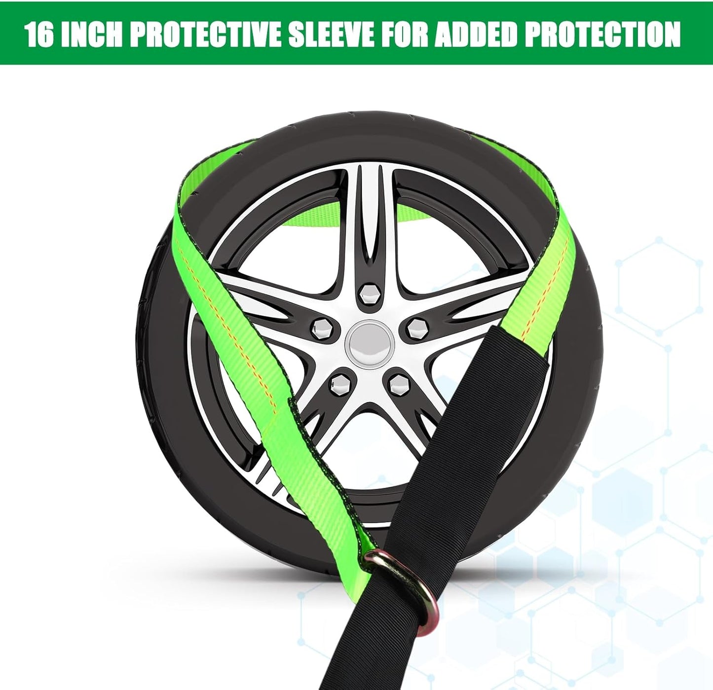 8Pack 2" X 10 ft Tow Truck Straps Lasso Wheel Lift Straps Lasso Tow Strap with D Ring 11, 000 Lbs Break Strength Auto Tie Down Auto Hauler for Trailer Truck Tie (Green)