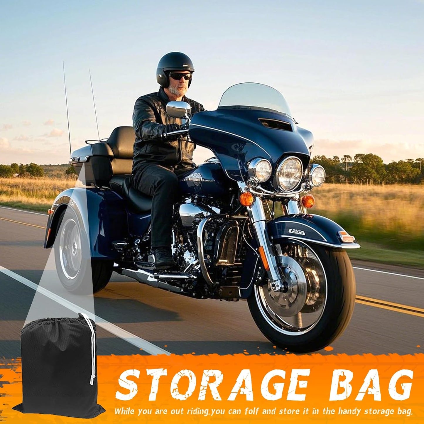 Trike Motorcycle Cover, Outdoor Waterproof Vehicle Cover with Windproof Buckle Reflective Strip for Harley Davidson, Honda Gold Wing, Kawasaki 3 Wheel Motorcycle Accessories (Black&Red)