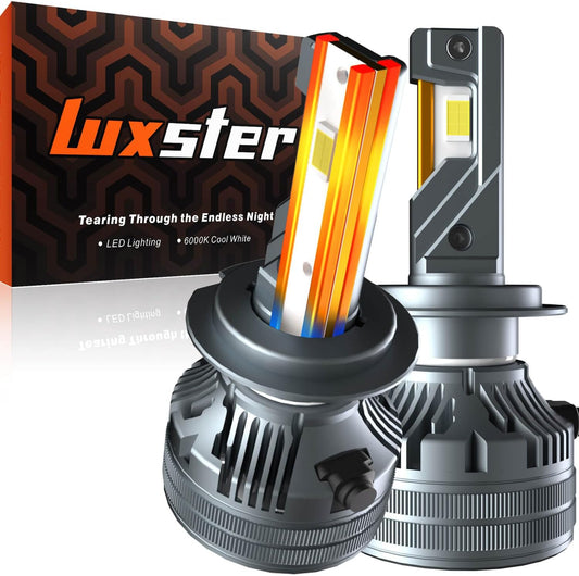 LUXSTER | Punisher H7 LED Bulbs, 40000LM Ultra Bright, Triple Copper Pipes Cooling Tech(Unique), Plug-N-Play Installation, 6000K Pure White, IP68 Waterproof, Pack of 2