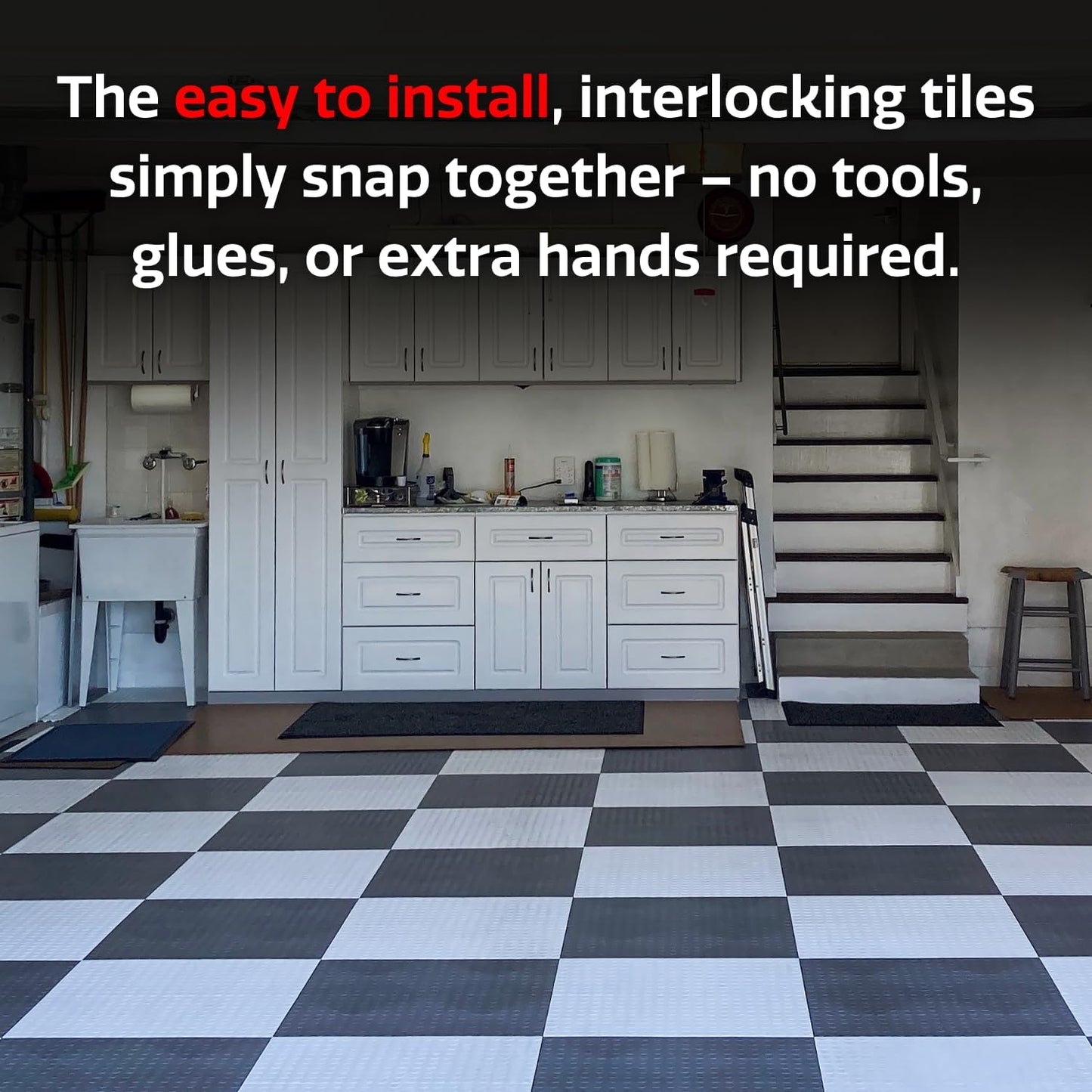 Big Floors GarageDeck Coin Pattern, Durable Copolymer Interlocking Modular Non-Slip Garage Flooring Tile (White, 48 Pack of 12 x 12" Tiles)