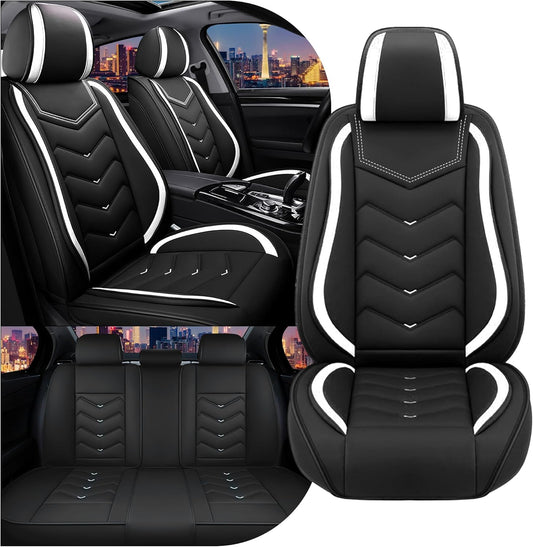 Car Seat Covers for Chrysler Pacifica 2004-2025, Stylish Sport Seat Cover, Premium Nappa Leather Car Seat Cover. Automobile Seat Covers Sets.(Standard 5 Seats/Black White)