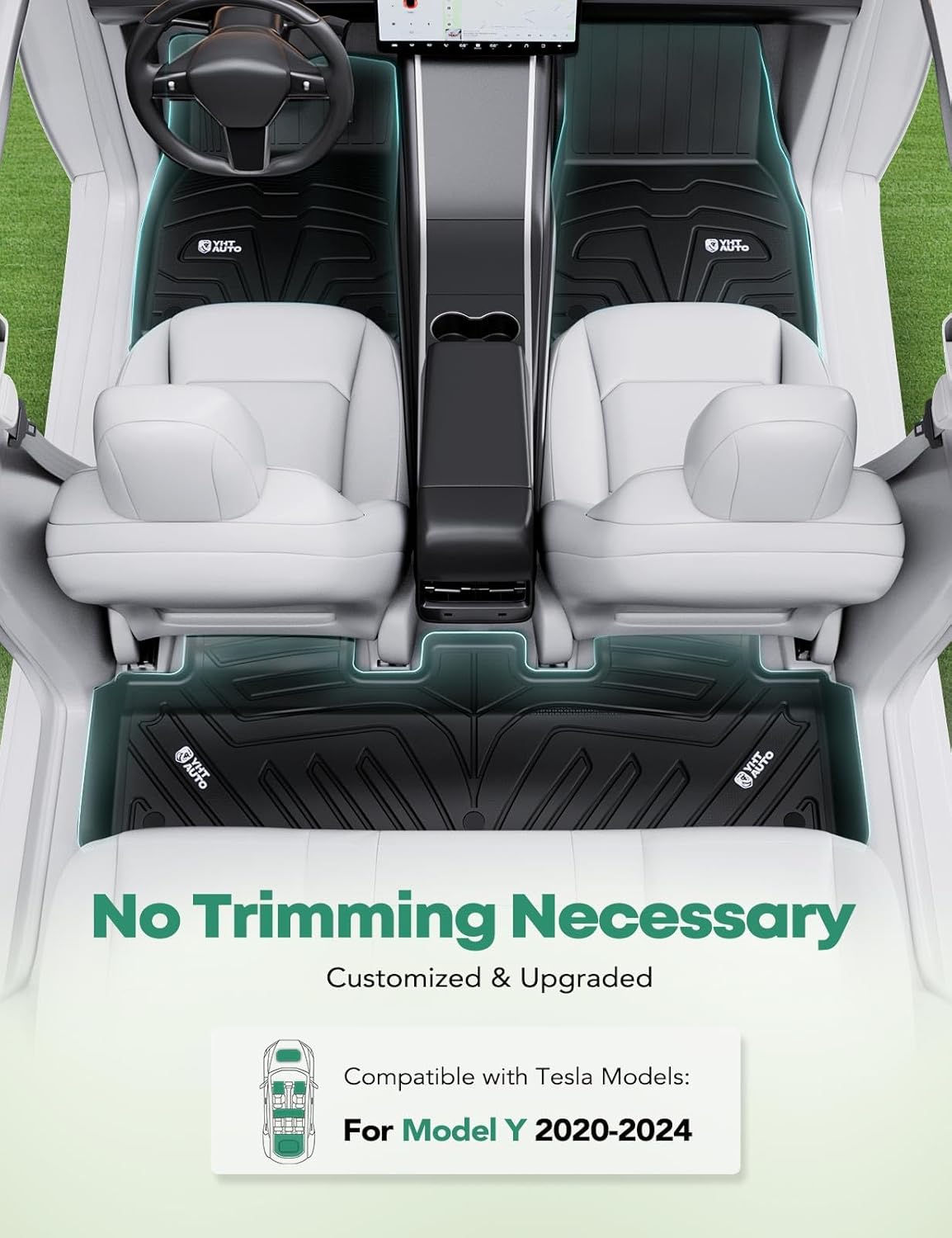 YHTAUTO All Weather Floor Mats Fit Tesla Model Y 2025 2024 2023 2022 2021 2020 Car Mats TPE Frunk Trunk Cargo Liner, Front & Rear Storage Mats, Model Y Accessories for 5-Seat, NOT Fit Model Y Juniper