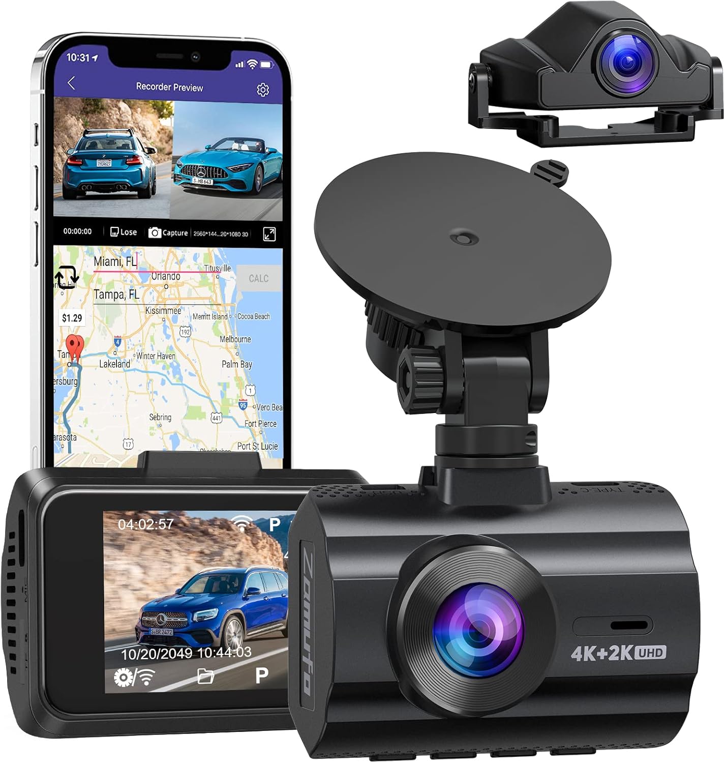 4K Dash Cam Front and Rear, Car Dash Camera Built-in WiFi GPS, Free 64GB Card, UHD 2160P Night Vision, WDR, 170°Wide Angle, WDR, 24H Parking Monitor