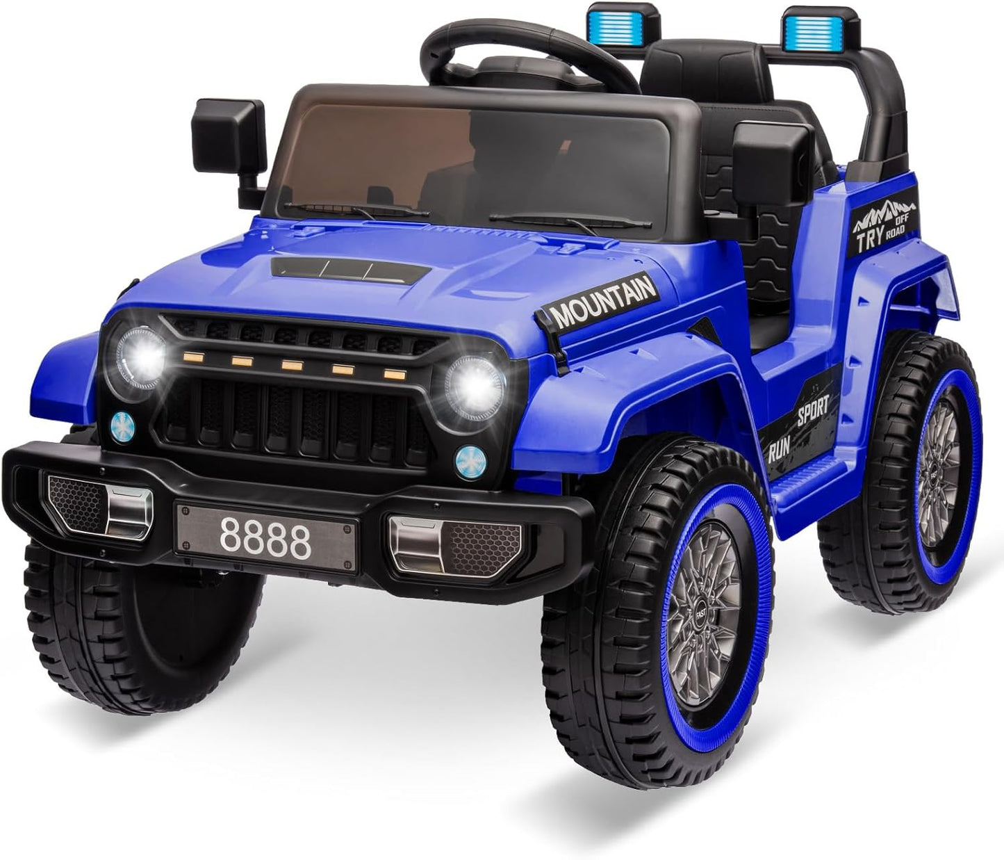 12V Kids Ride on Truck Car, w/Parent Remote Control, Twin 35w Motors, 3 Speeds, LED Lights, Music & Horn, Spring Suspension, Kids Electric Vehicles Toy for 3-5 Years Old Boys Girls Gift, Dark Blue