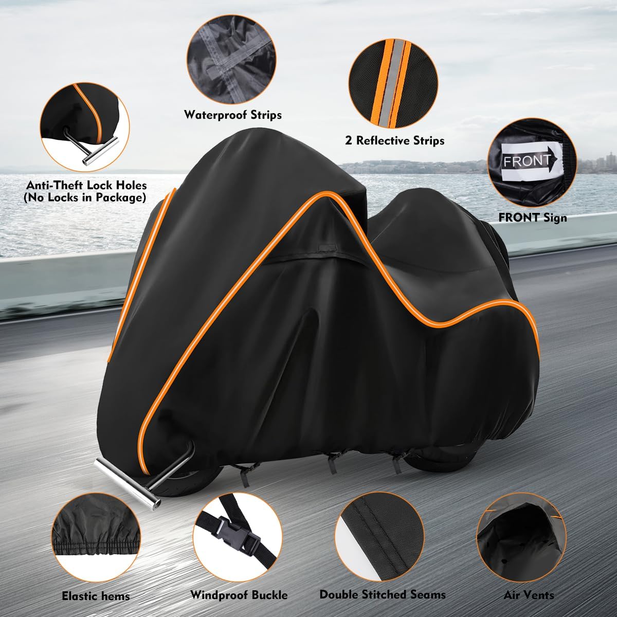 420D Motorcycle Cover for Harley Davidson Ultra Limited,Road Glide Limited,Gold Wing with Trunk Models Outdoor Bike Cover Windproof Heavy Duty Waterproof Protection Fits up to Motorcycles