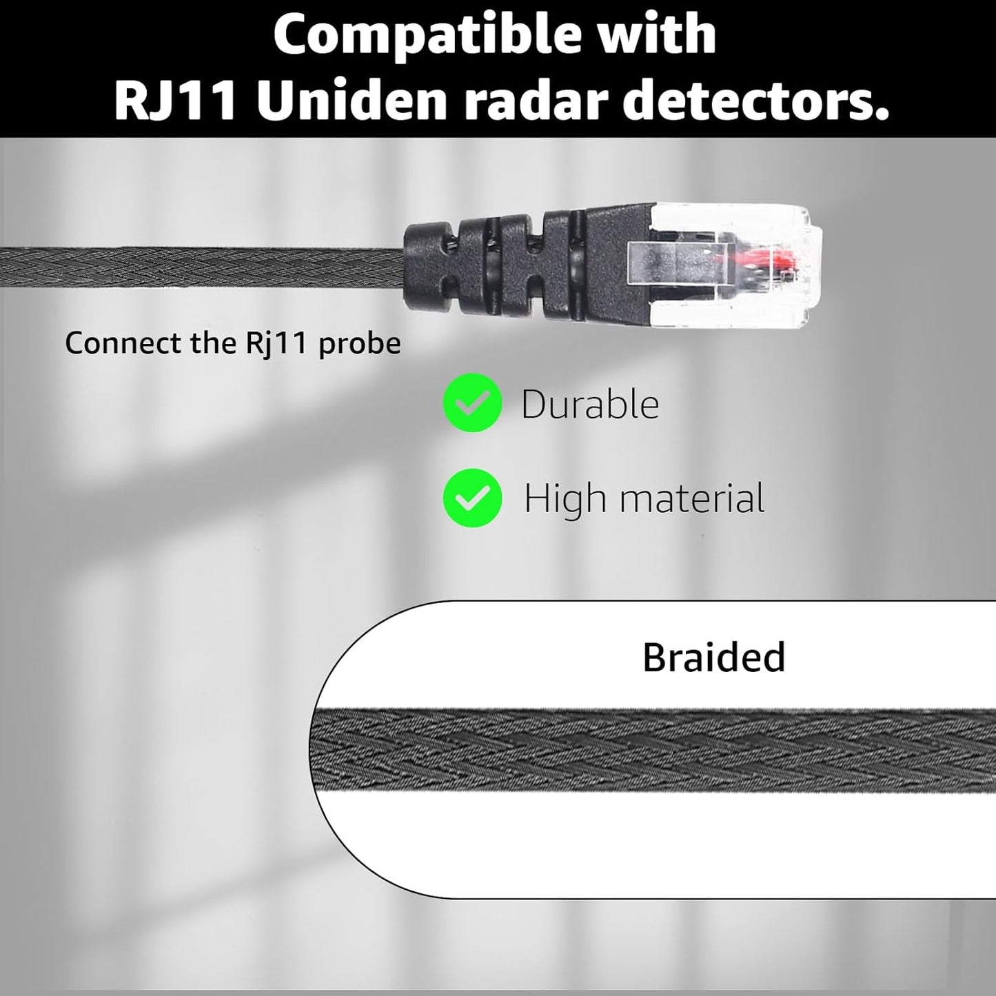 1PC RJ11 Replacement Mirror Wire Power Cord for Uniden Radar Detectors，Fits R4 R3 R1 R7 R8 Model(3005201U)
