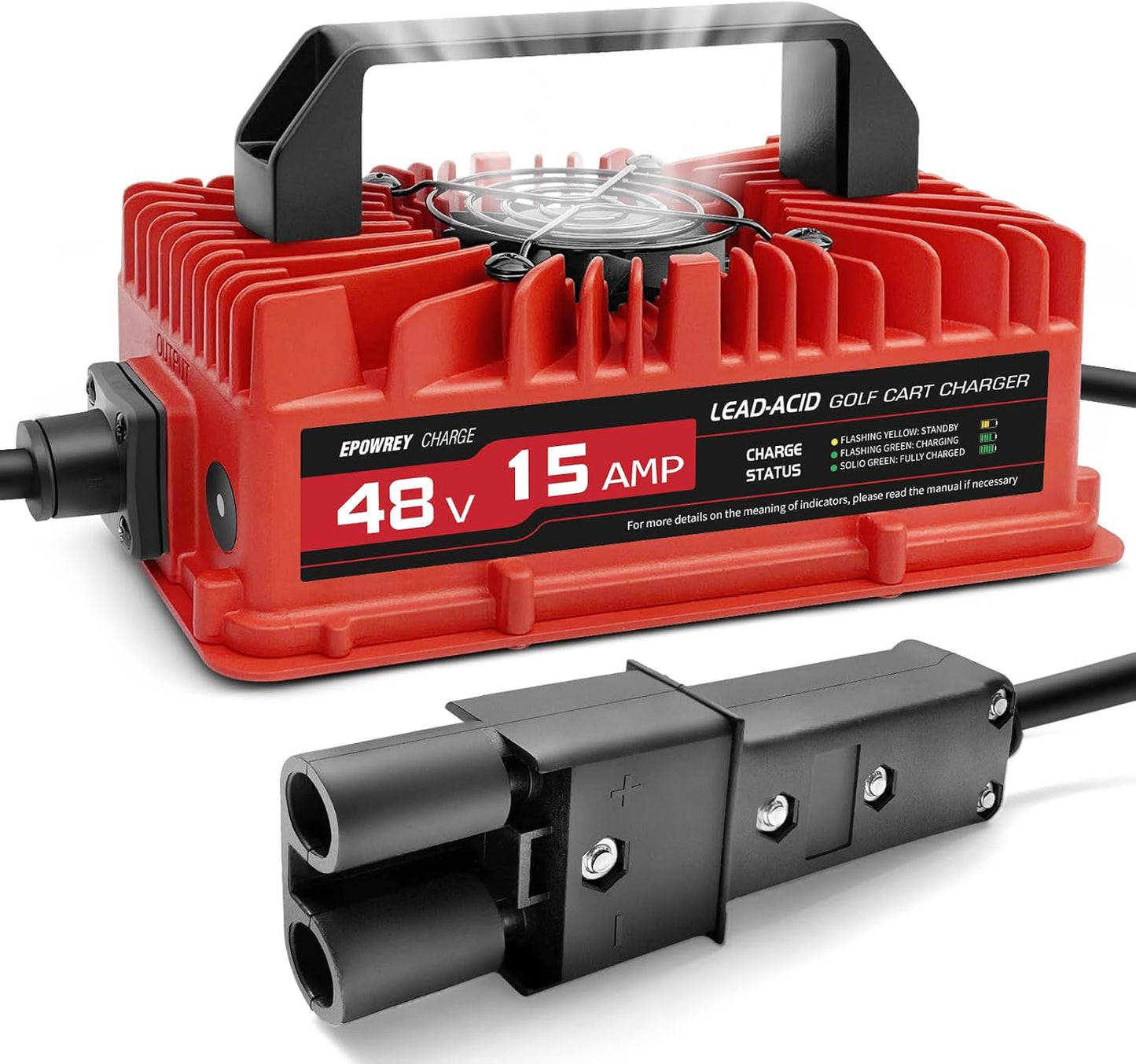 15 Amp 48 Volt Golf Cart Battery Charger for Yamaha G19-G22 with 2-Pin Plug