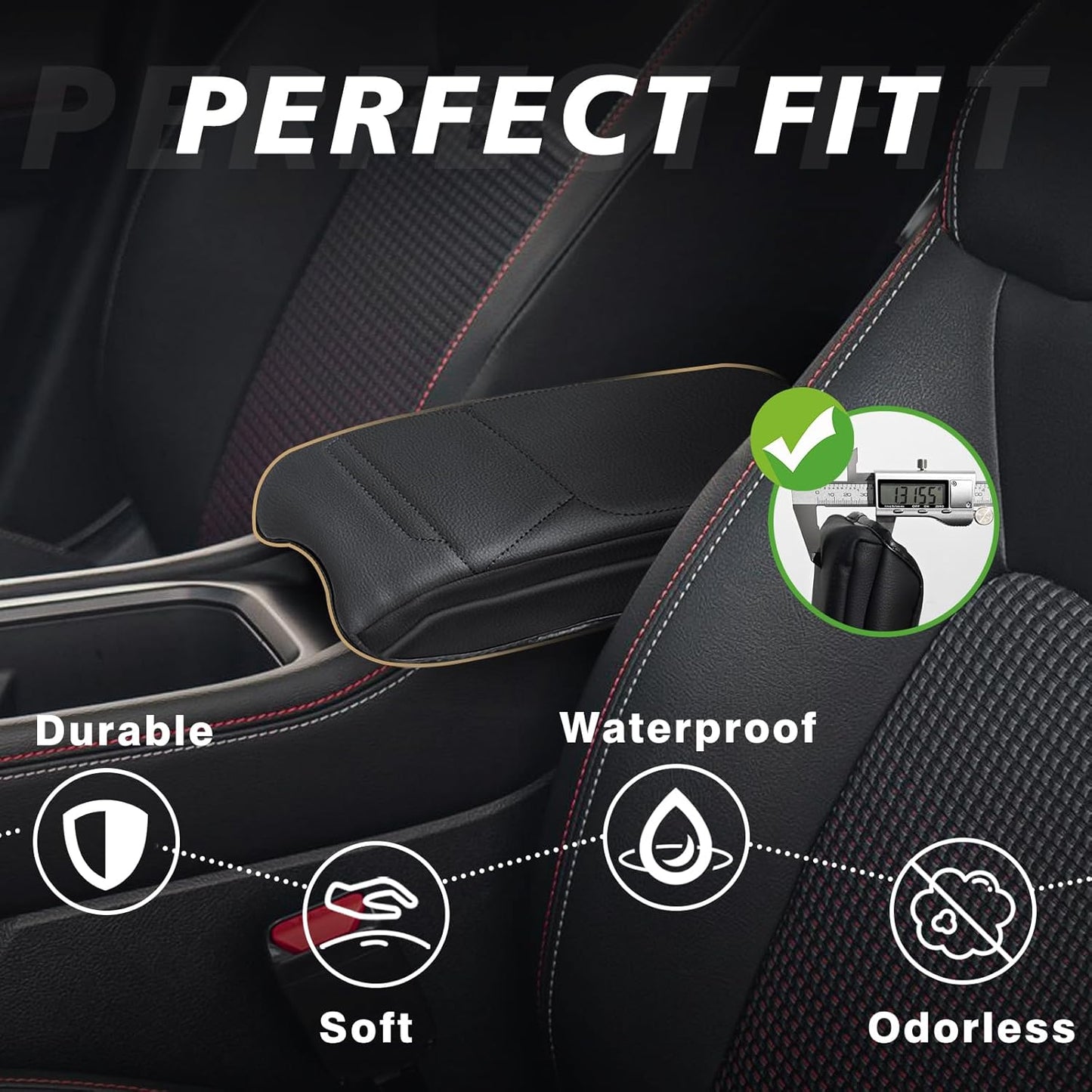 Muslogy Center Console Armrest Cover Compatible with Nissan Kicks S SV SR 2025 Comfort Armrest Pad Arm Rest Cushion Vegan Leather Protector 1-Inch Extra Thick