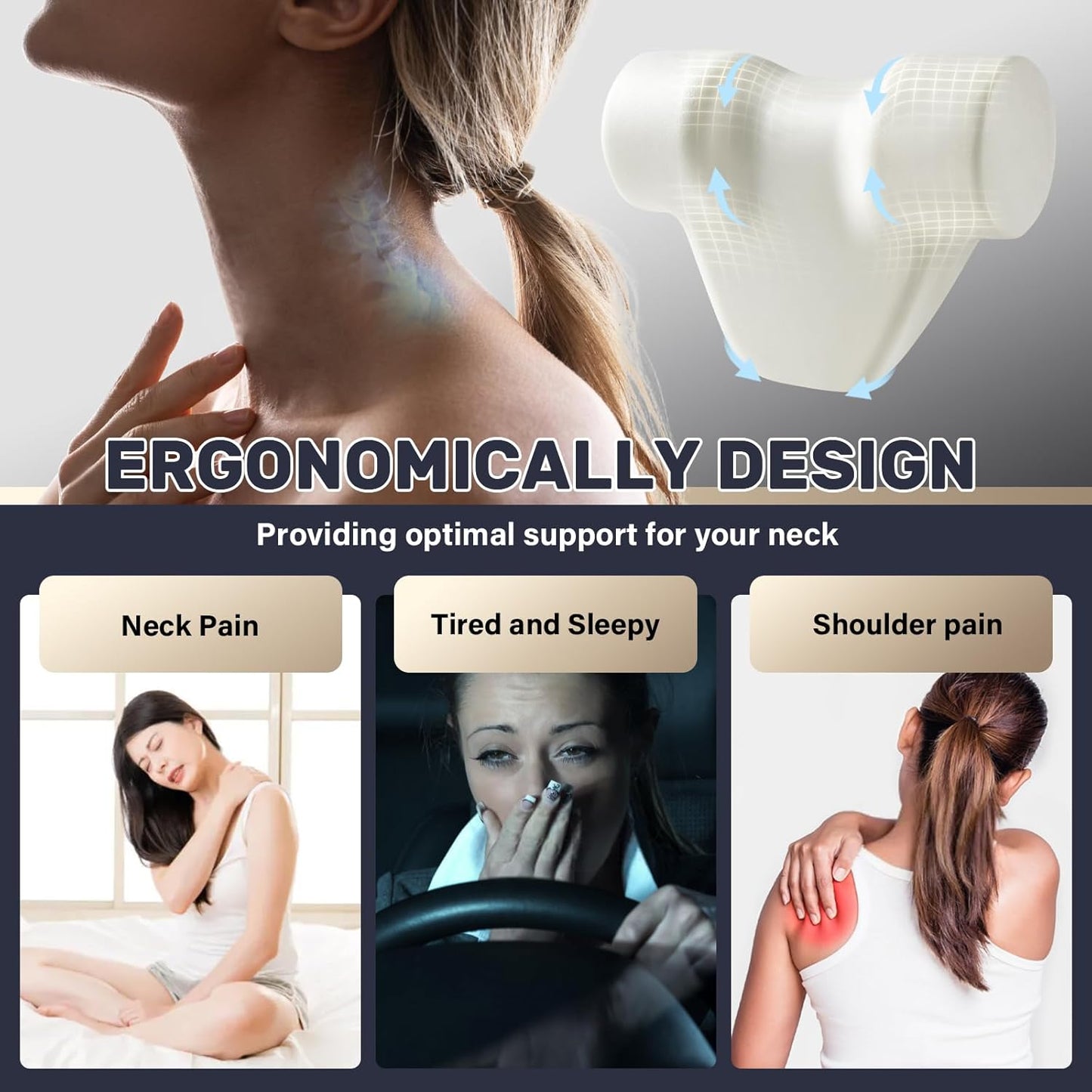 Coverado Car Headrest Pillow, Ergonomic Memory Foam Car Neck Pillow for Driving Seat with Adjustable Strap, Soft PU Leather Breathable Removable Cover Neck Support for Neck Pain Relief - Gray