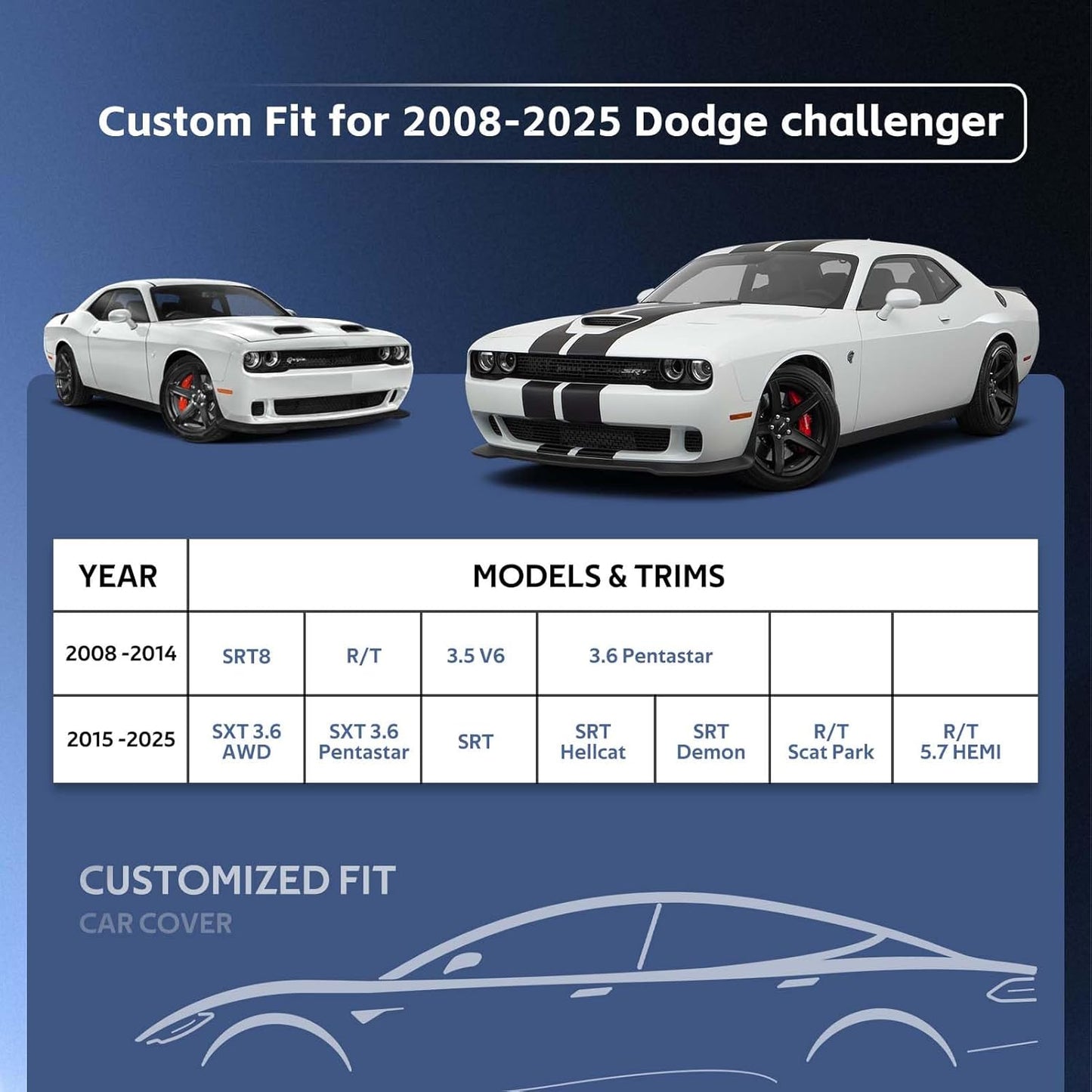 10 Layers Car Cover Custom Fit for Dodge Challenger SRT Hellcat Demon,Waterproof All Weather for Automobiles, Outdoor Full Cover Sun UV Rain Protection with Cotton.Black