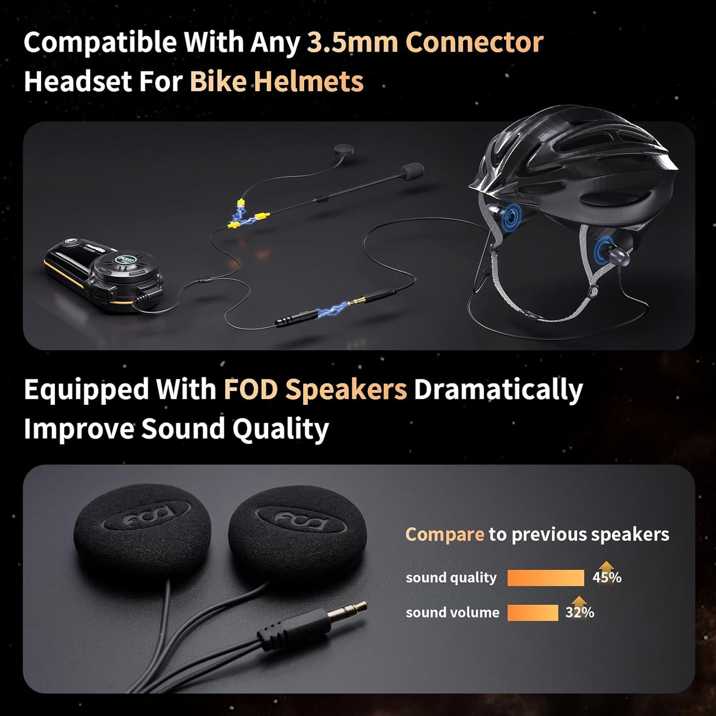 Fodsports FX8 Pro Motorcycle Communication Systems with Customized HRSQS Speakers, Dual-Chip Audio Multitasking, One-Click Fast Pairing, Music Sharing, FM 10 Riders Group Intercom, 2 Pack