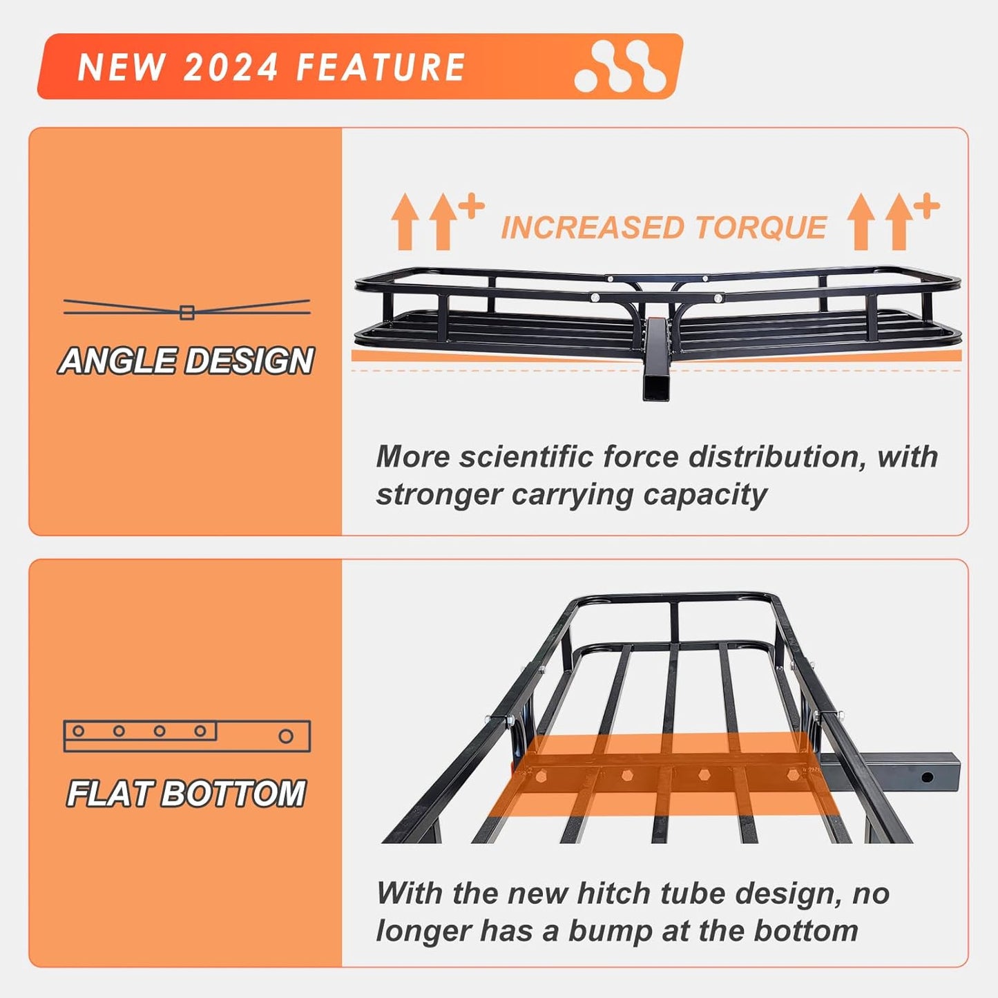 MeeFar Hitch Mount Cargo Carrier Basket 53" x19" x 5"+Waterproof Cargo Bag (51" x17"x 18"), Hauling Weight Capacity of 500 Lbs fit on 2 Inch Receiver with Hitch Stabilizer,Net and Straps