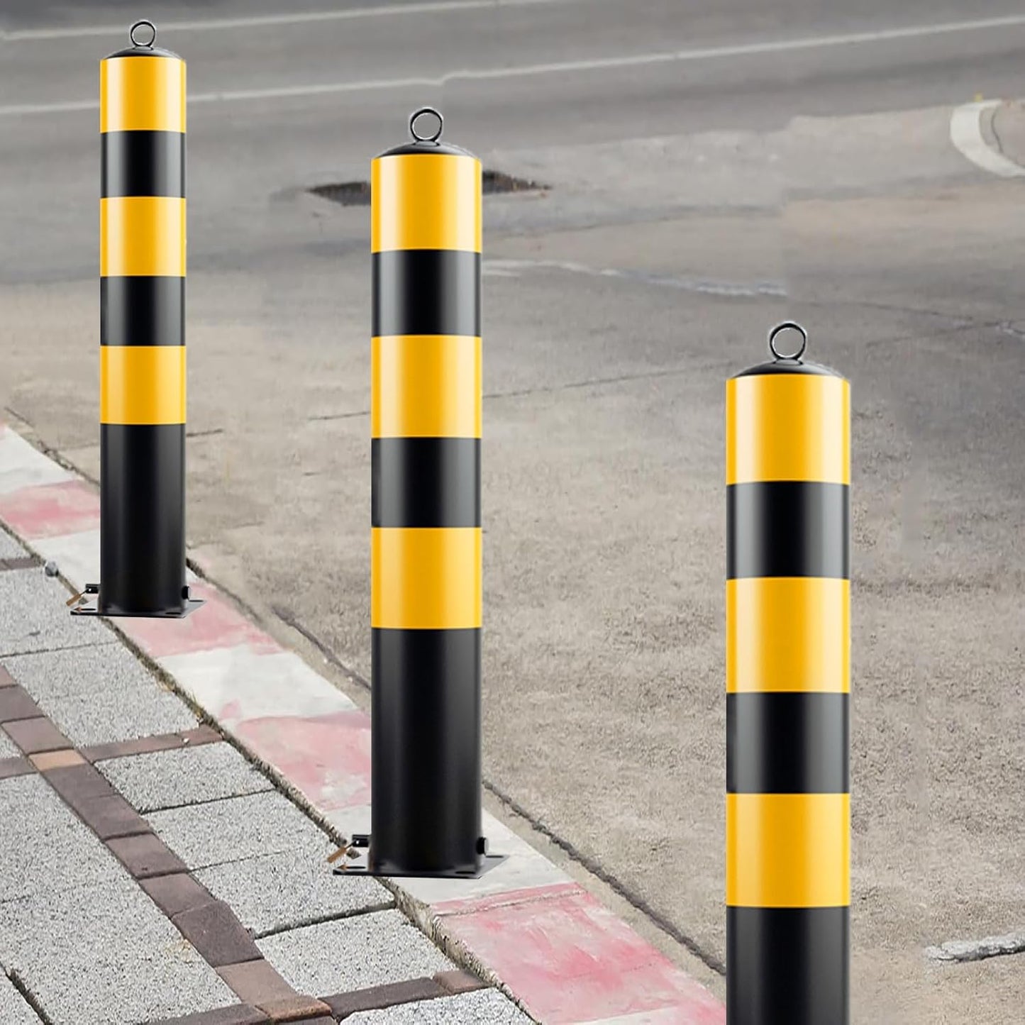Steel Safety Bollard Post, with Lock Bollard Post Removable Security Posts, Parking Bollards, Parking Barriers Concrete, Powder Coat, for Parking Lot, Driveway and Sidewalk(Black (4pcs),50cm/19.7in)