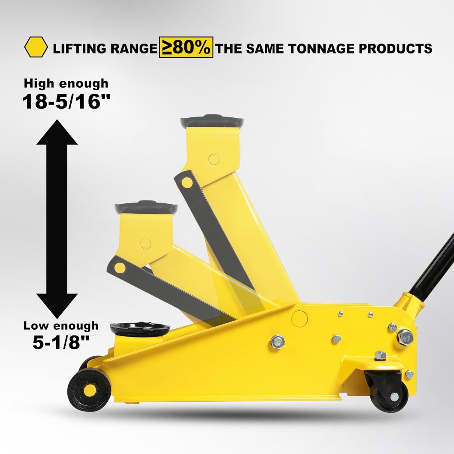 YELLOW JACKET Hydraulic Floor Jack, Quickly Lift Car Jack with Dual Pumps, Heavy Duty Steel Service Jack, 3 Ton (6600 lb) Capacity
