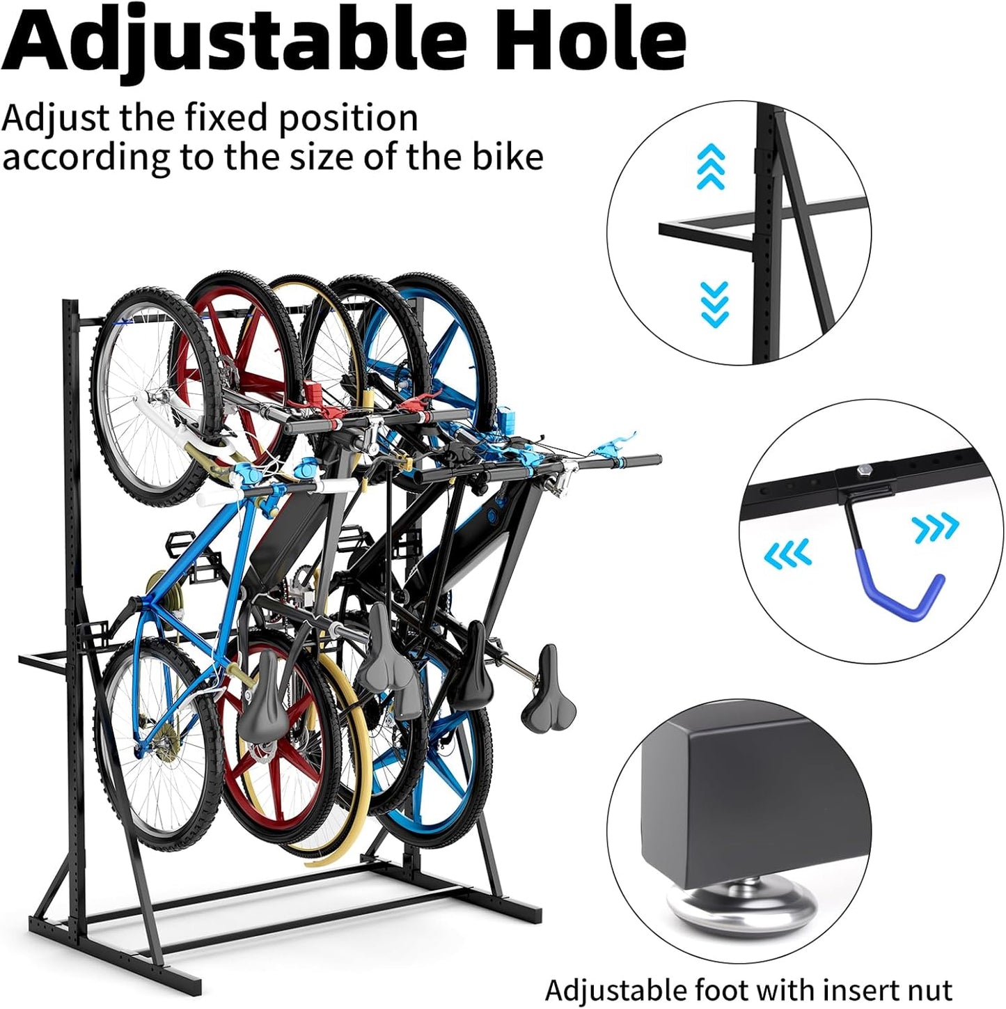 Freestanding Bike Storage Rack Vertical Bike Rack Indoor Garage Floor Stand Heavy Duty Bike Organizer Garage Bicycle Organizer Holds Up to 5 Bikes