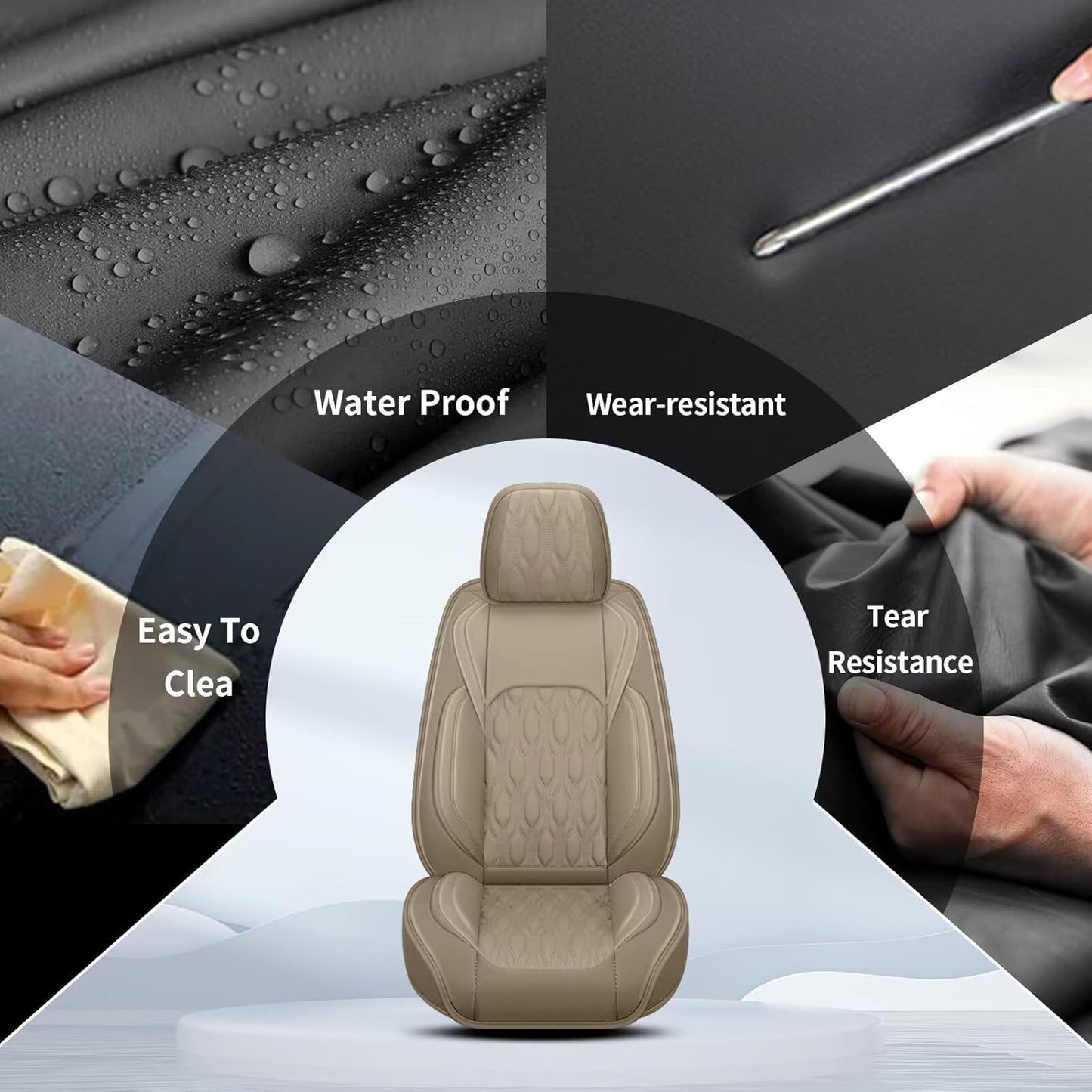 Car Seat Covers Fit for Toyota Camry 2012-2025: Full Set 5 Seats Faux Leather Automotive Seat Covers Waterproof Business Vehicle Seat Cushion Protector （5 Seat, Beige）