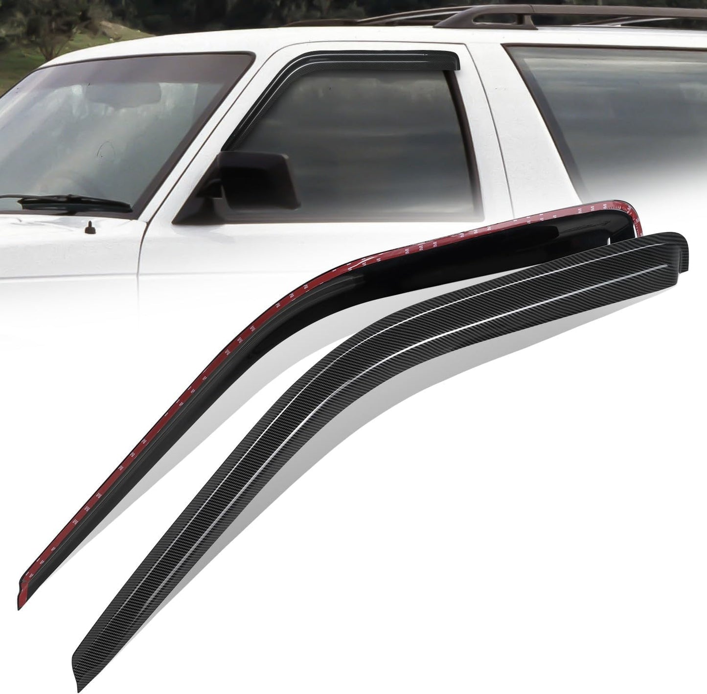 Auto Dynasty 2Pcs Carbon Fiber Pattern Window Visors Compatible with 1988-2002 Chevy Tahoe Blazer GMC Yukon C/K 1500 2500 3500 2-Door Fleetside, Tape-On Window Deflectors Rain Guards Side Vent Shade
