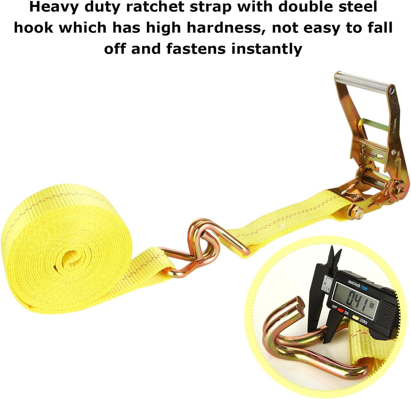 4 Pack 2 Inch Ratchet Straps Heavy Duty 16ft Tie Down Straps Ratchet with Double J Hook, 10000 LBS Break Strength, Cargo Ratchet Straps for Moving, Truck, Trailers, Motorcycles, Kayaks, Car Roof