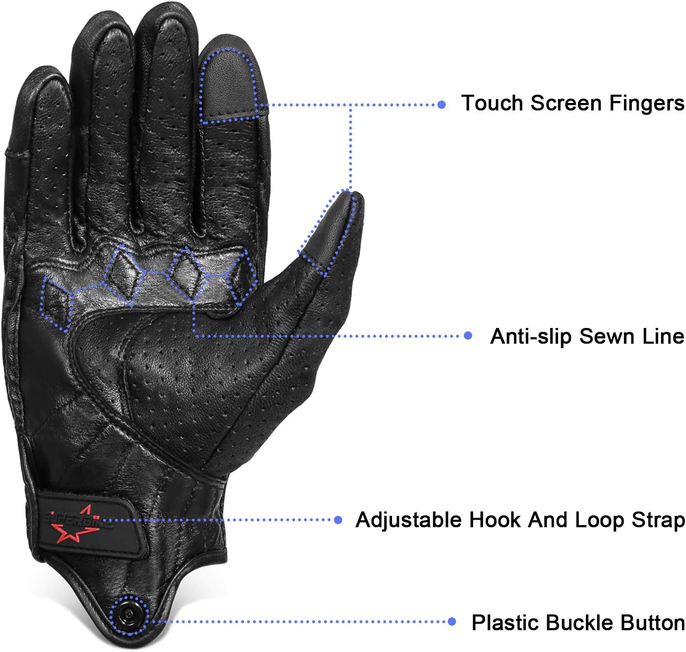 Superbike Full Finger Goat Skin Leather Touch Screen Motorcycle Gloves Men/Women S,M,L,XL,XXL (Perforated, L)