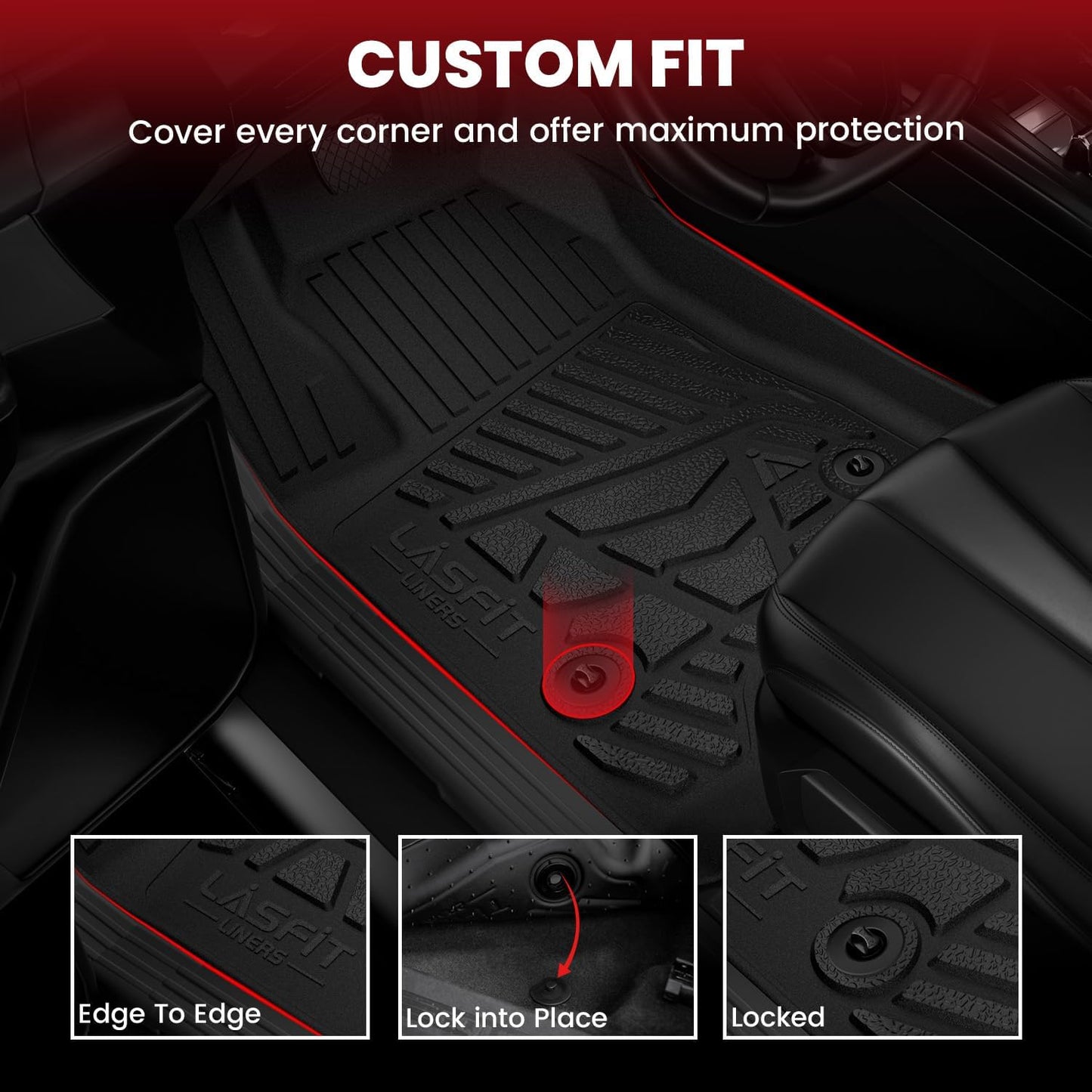 LASFIT Floor Mats 2014-2018 for Chevy Silverado/GMC Sierra 1500, 2015-2019 2500HD 3500 HD, Double Cab Only, 1st Row Bench Seat, All Weather TPE Custom Fit Car Floor Liners, with Carpet Floor Only