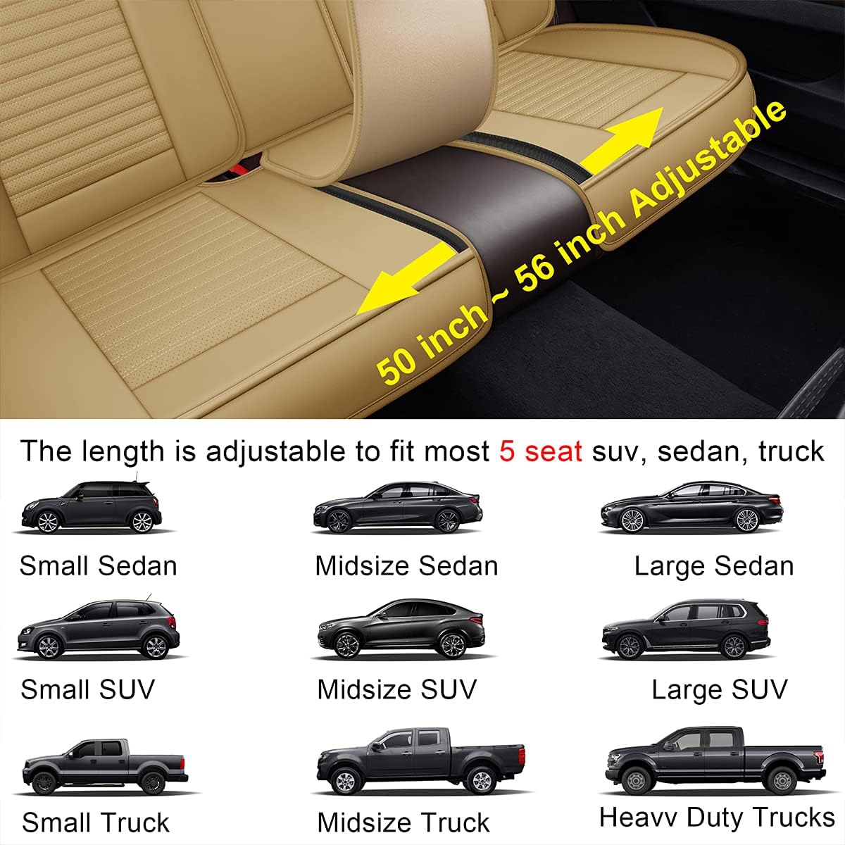 LINGVIDO Car Seat Covers, Breathable and Waterproof Faux Leather Automotive Seat Covers for Cars SUV Pick-up Truck Sedan,Universal Anti-Slip Driver Seat Cover with Backrest (Full Seat, Beige)