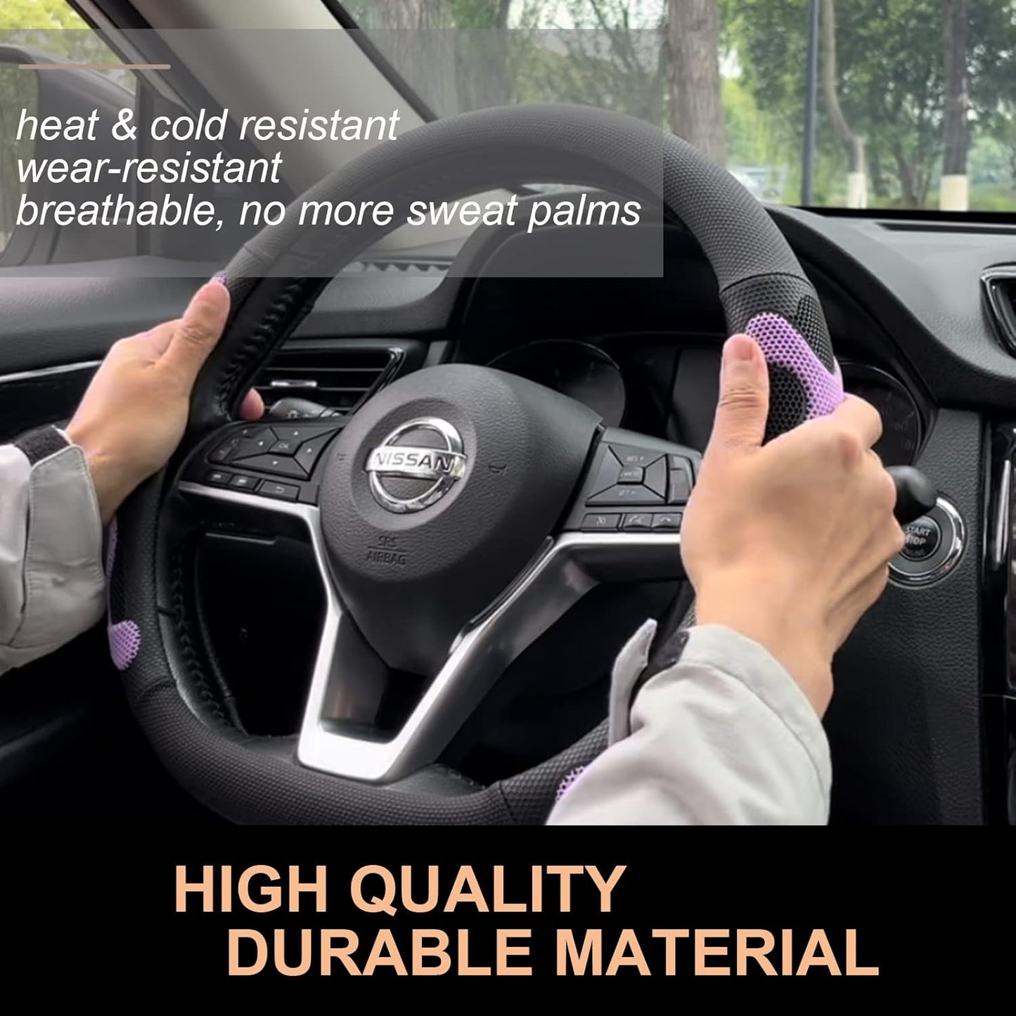 PINCTROT D Shaped Comfy Grip Steering Wheel Cover, Anti-Slip Design, Flat Bottom 14.5-15 Inch(Silicone Purple)