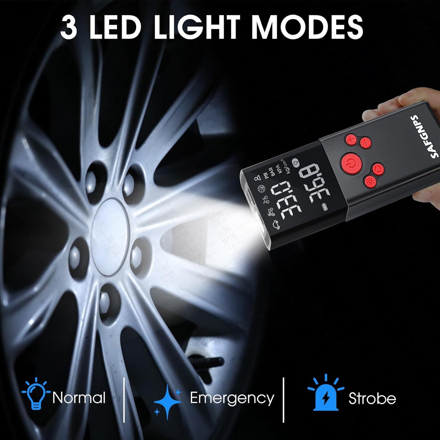 Tire Inflator Portable Air Compressor, 150PSI Cordless Portable Tire Inflator for Car, 3X Fast Smart Air Pump for Car Tires, Bike Pump, Motorcycle, Ball - Digital Pressure Gauge/LED